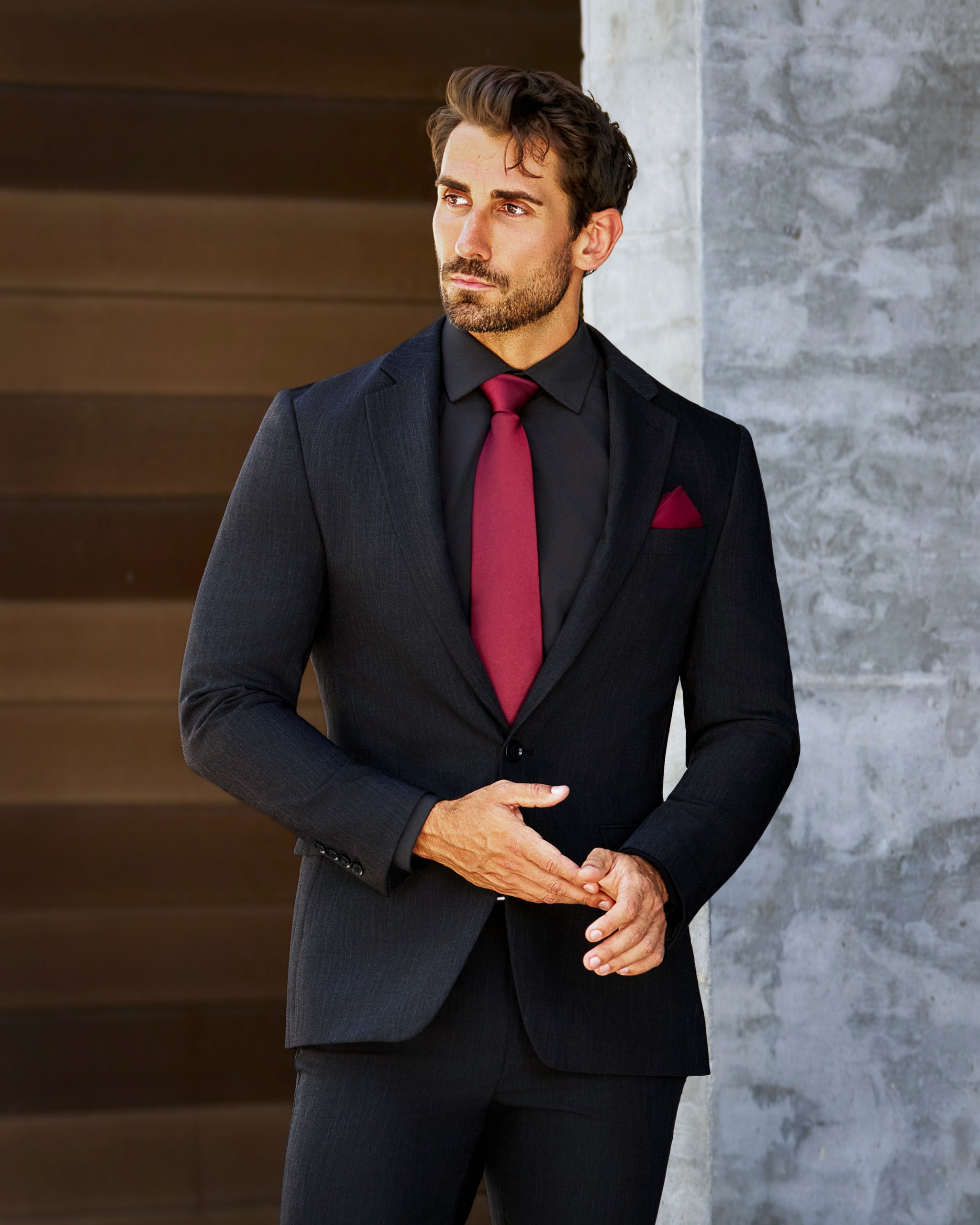 Athletic Fit Stretch Suit - Heathered Charcoal