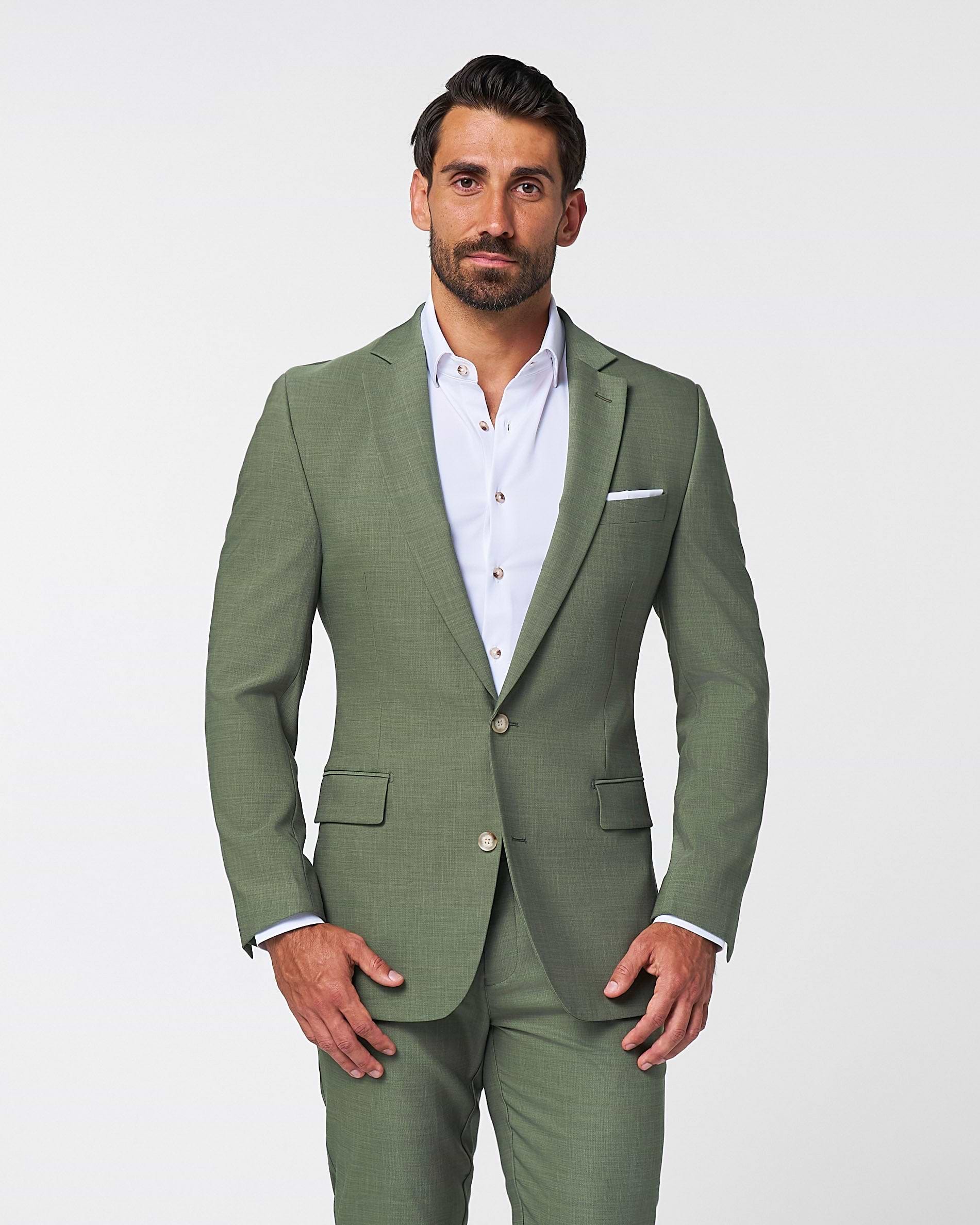 Athletic Fit Stretch Suit - Heathered Forest Green