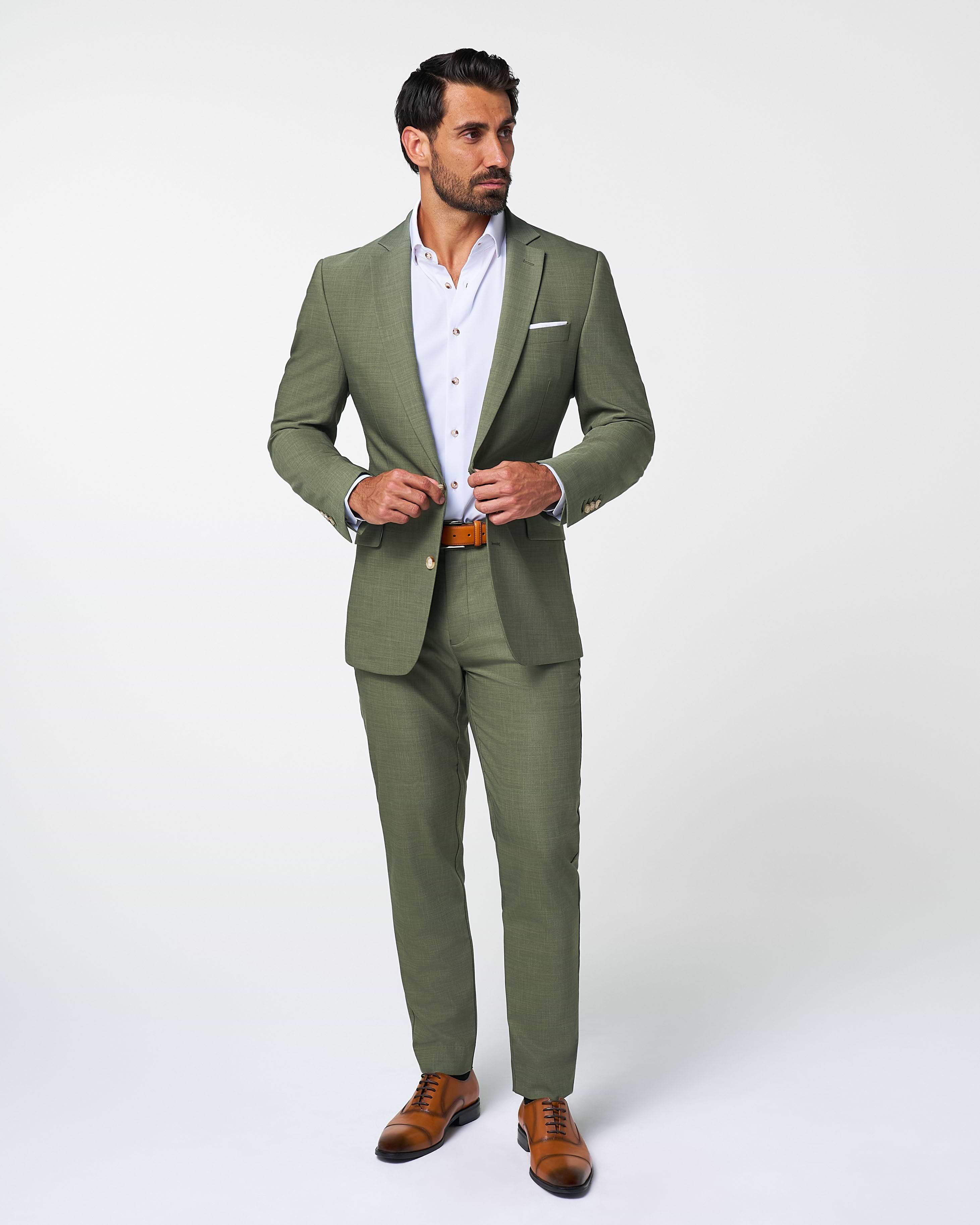 Athletic Fit Stretch Suit - Heathered Forest Green