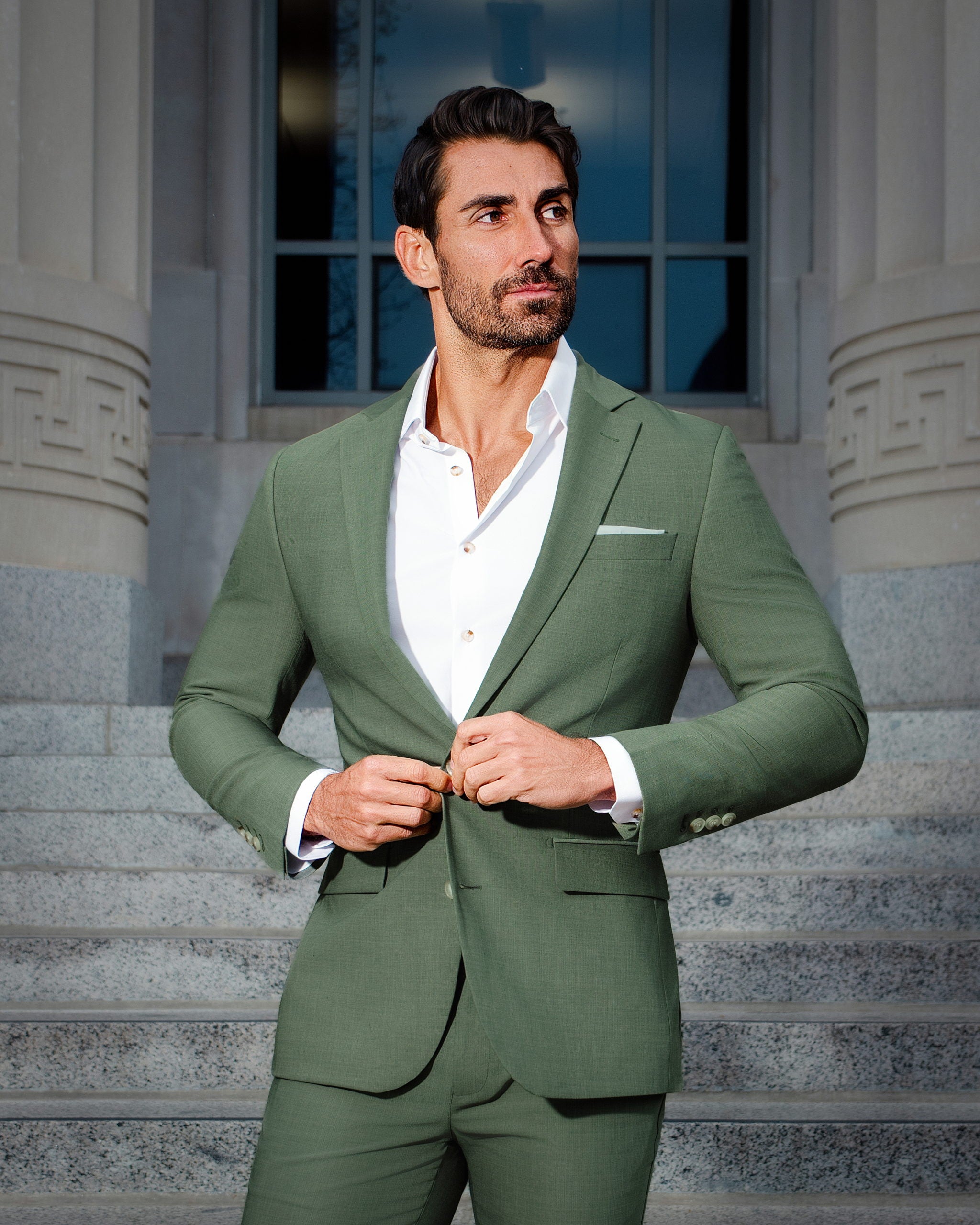 Athletic Fit Stretch Suit - Heathered Forest Green