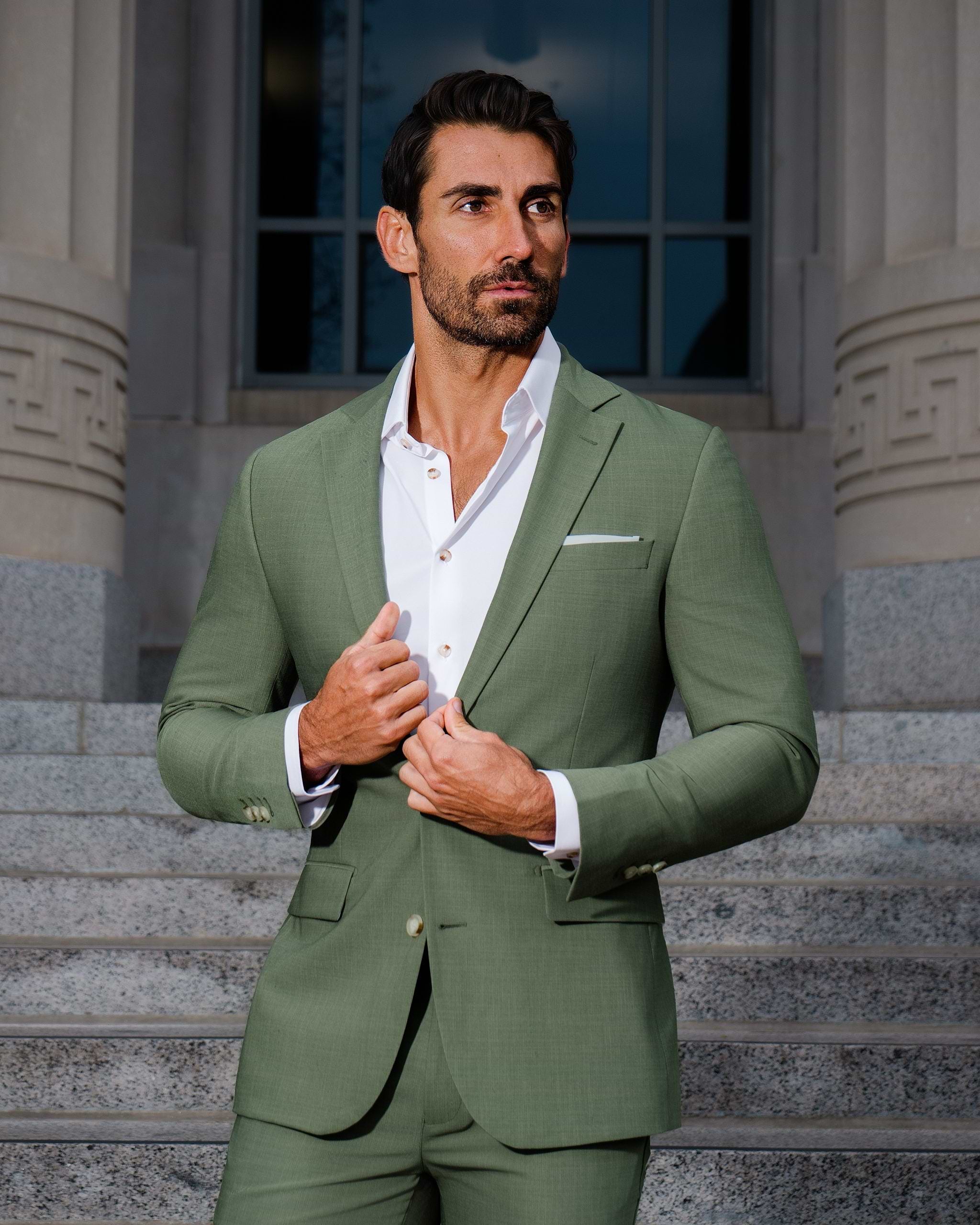 Athletic Fit Stretch Suit - Heathered Forest Green