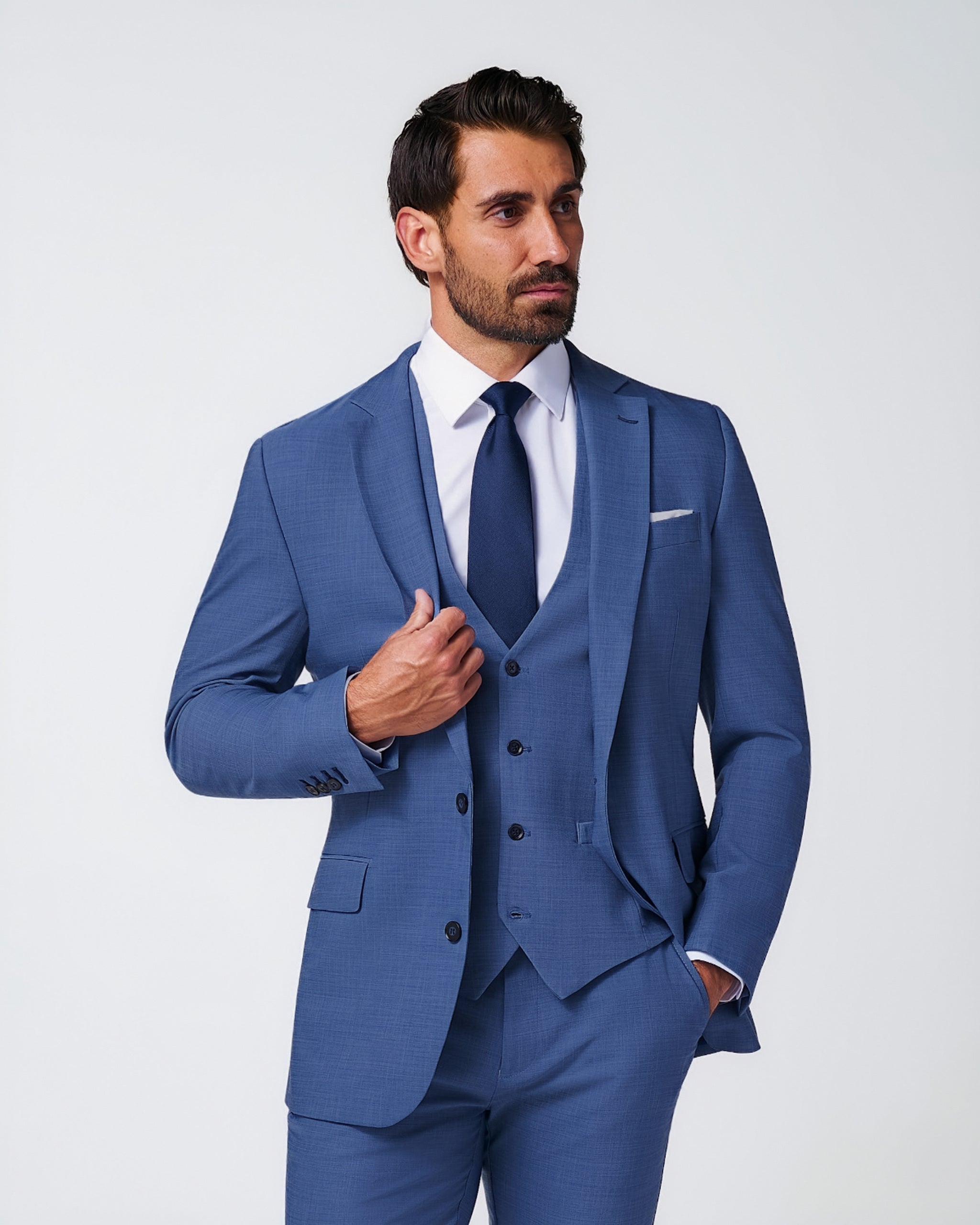 Athletic Fit Stretch Suit Vest - Heathered Blue