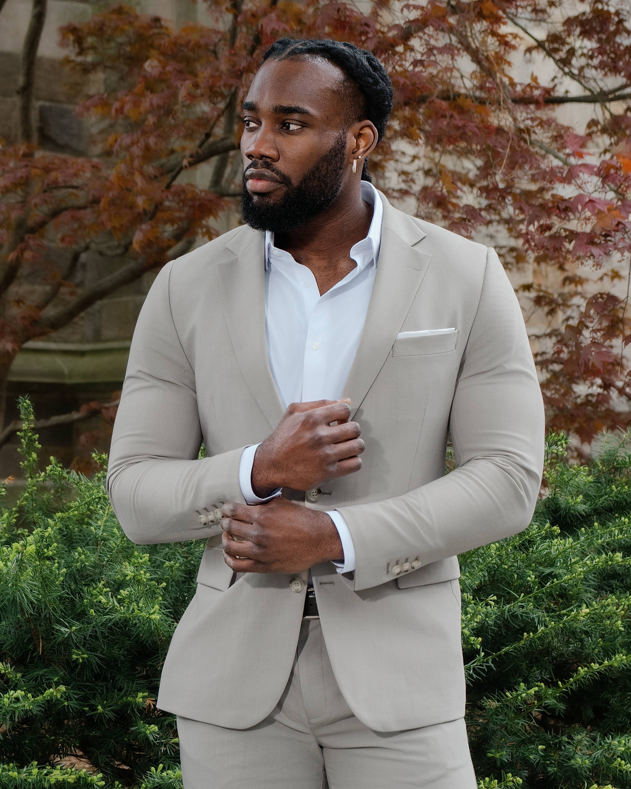 Athletic Fit Stretch Suit - Heathered Stone