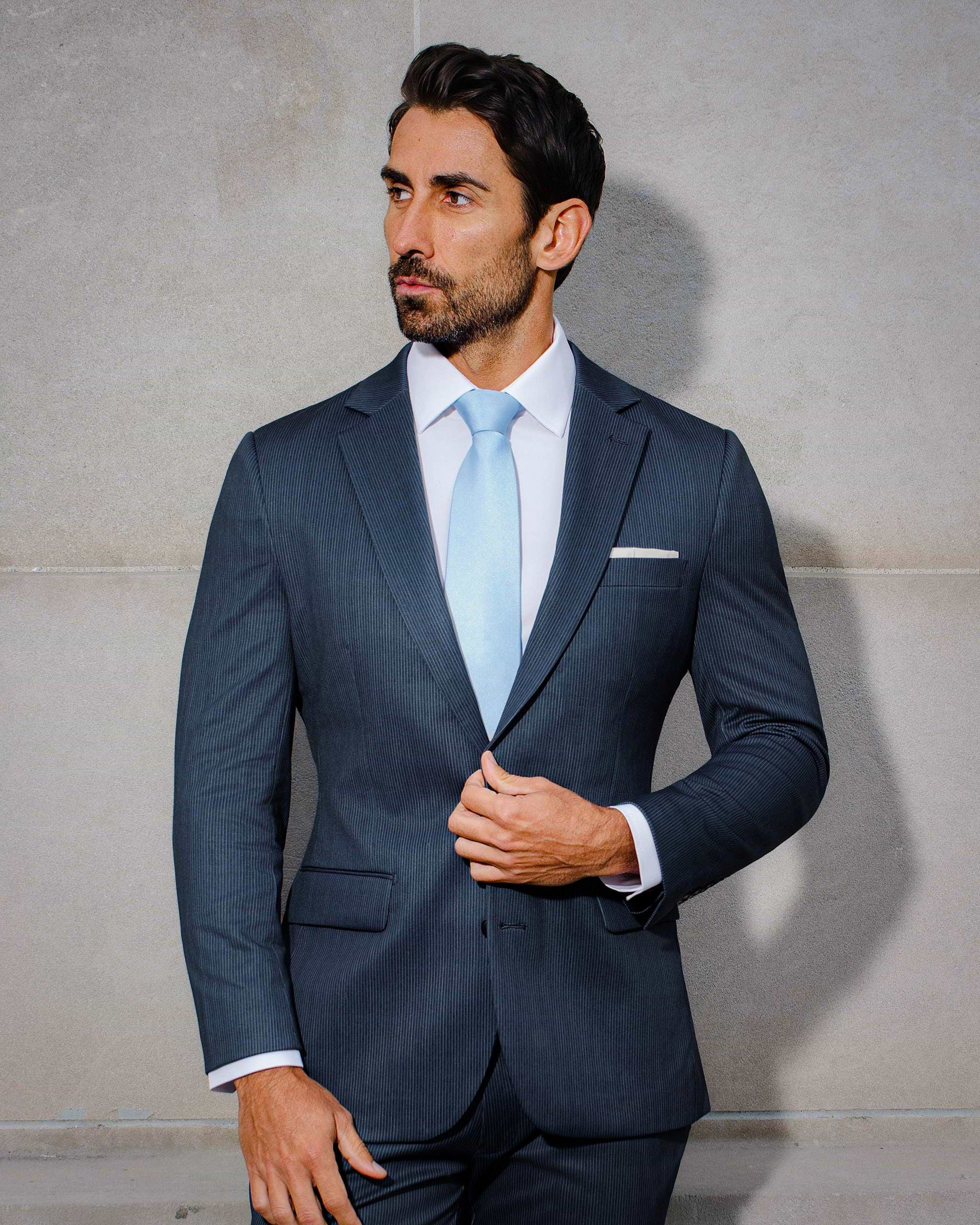 Athletic Fit Stretch Suit - Navy & White Pinstripe
