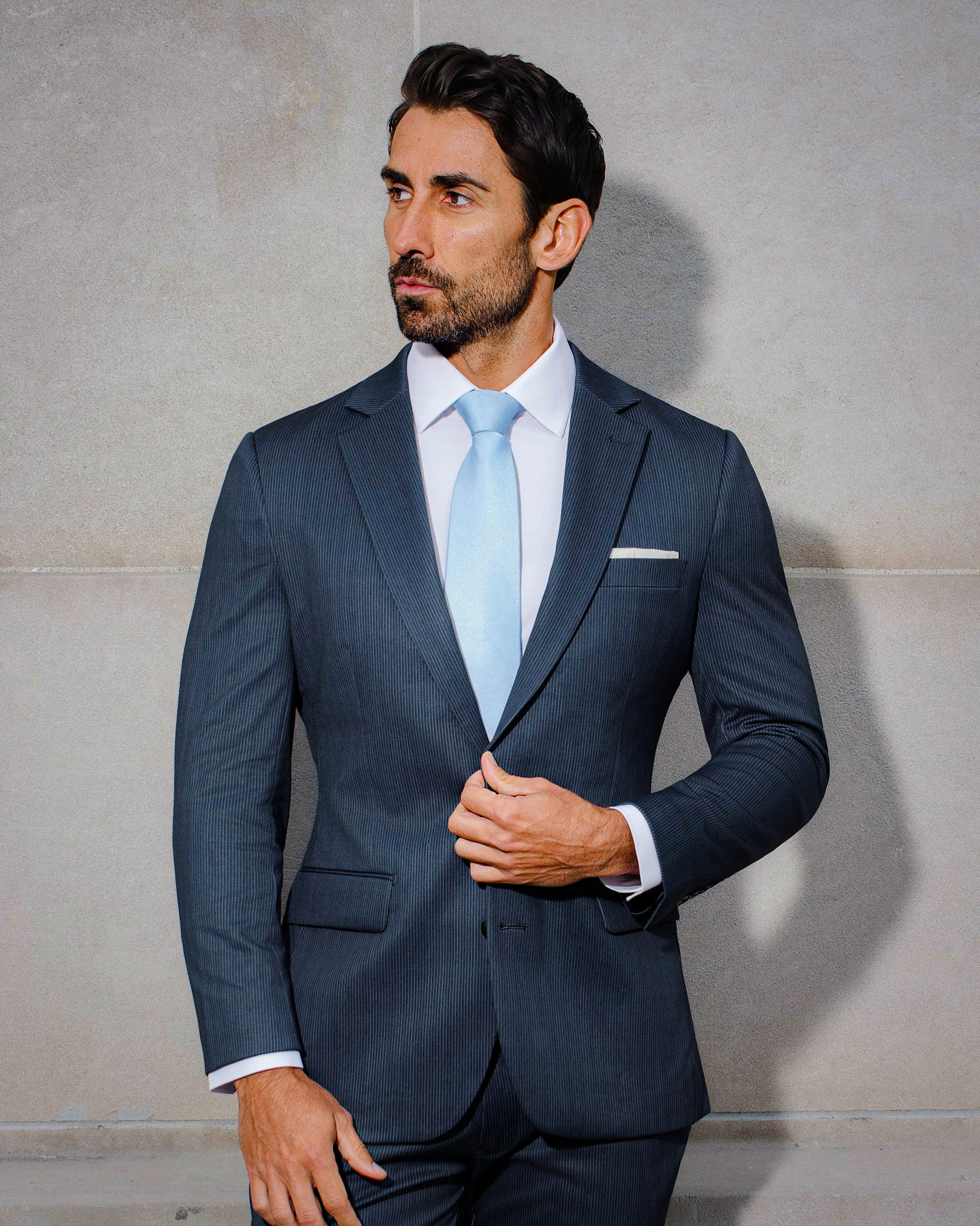 Athletic Fit Stretch Blazer - Navy & White Pinstripe