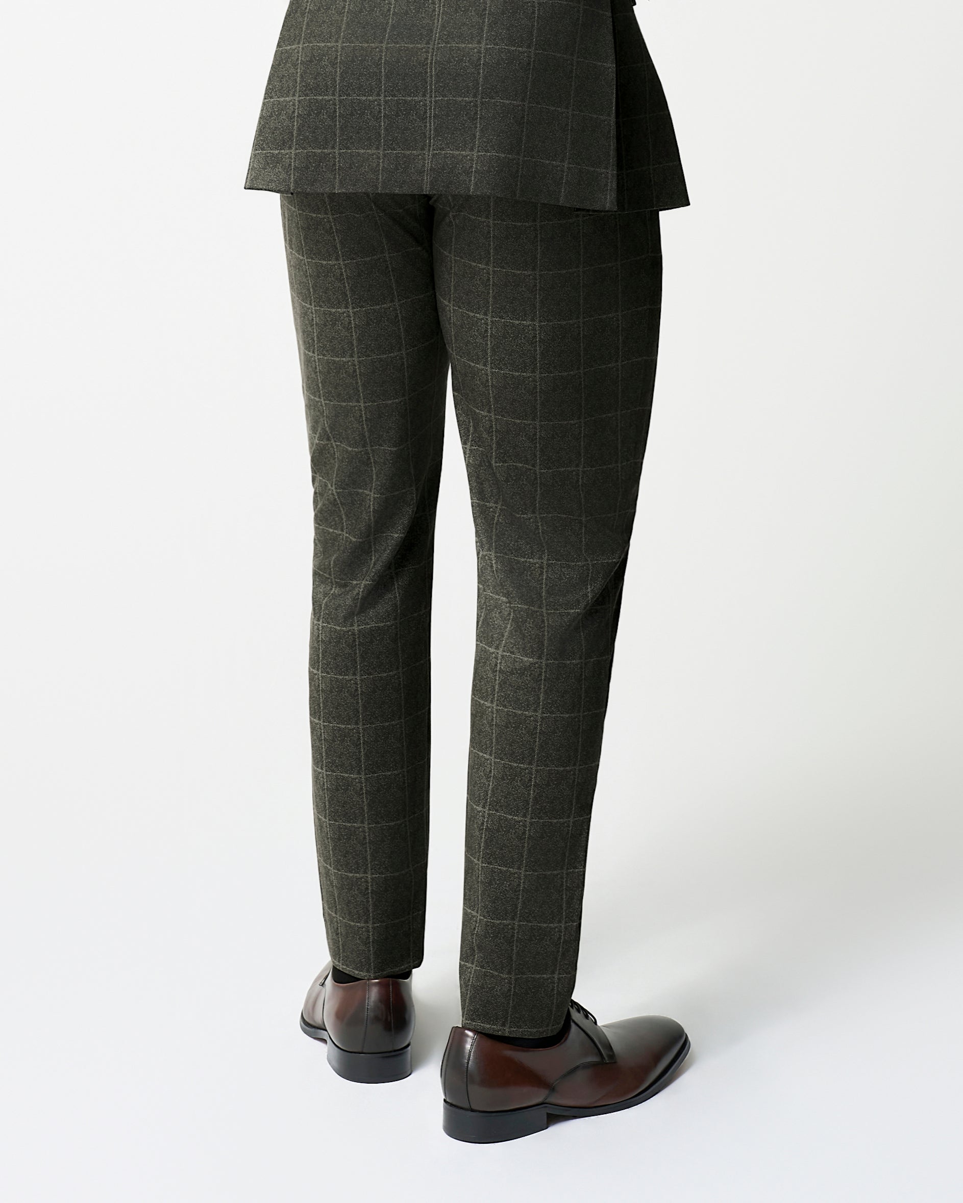 Athletic Fit Stretch Suit Pants - Olive with White Windowpane