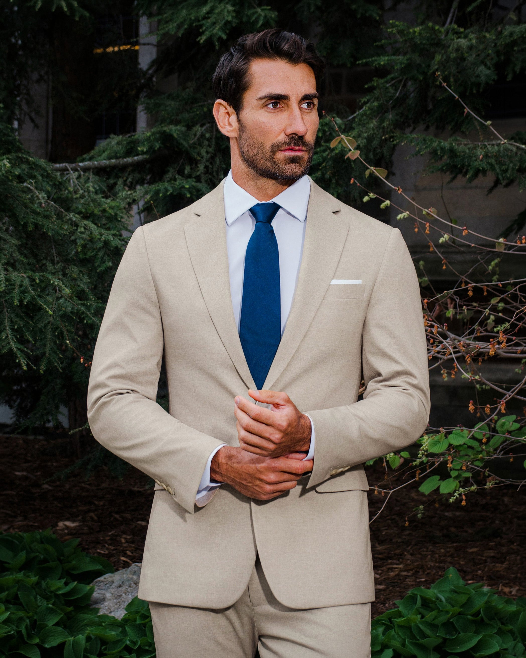 Athletic Fit Stretch Suit - Solid Tan
