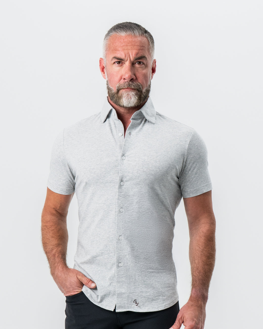 "The Baldwin" Grey Short Sleeve Button Down