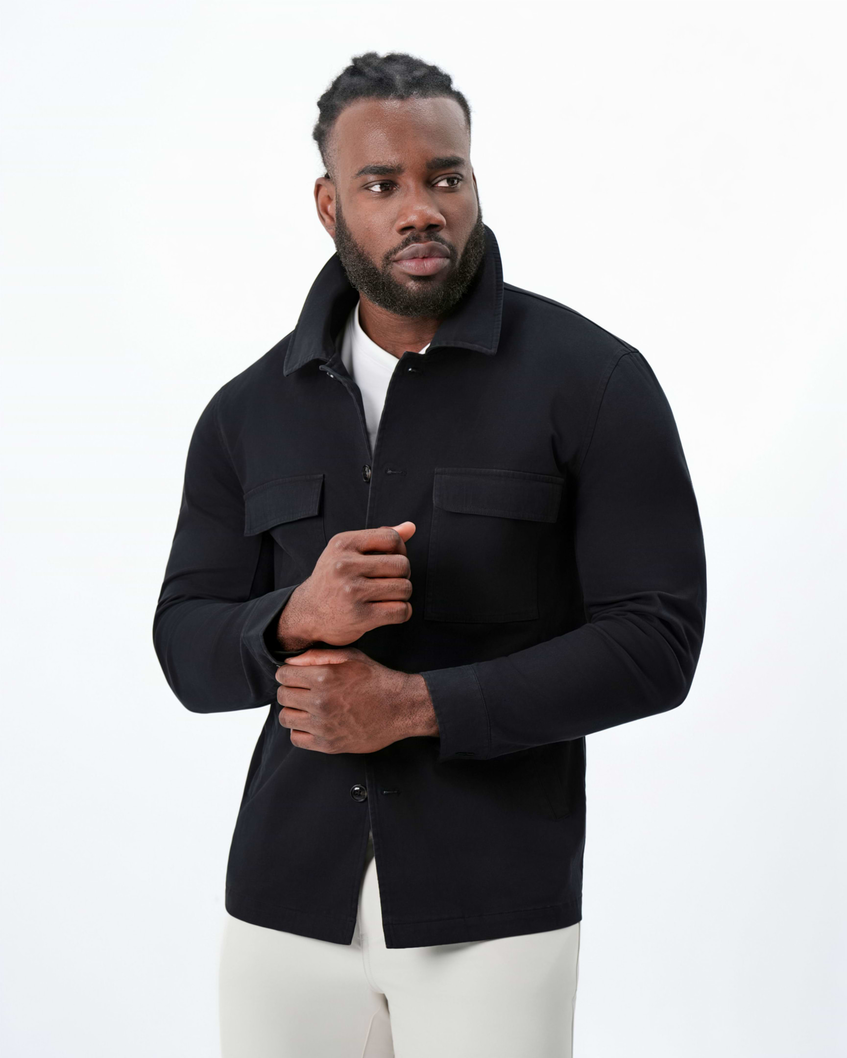 Brushed Cotton Shirt Jacket - Black