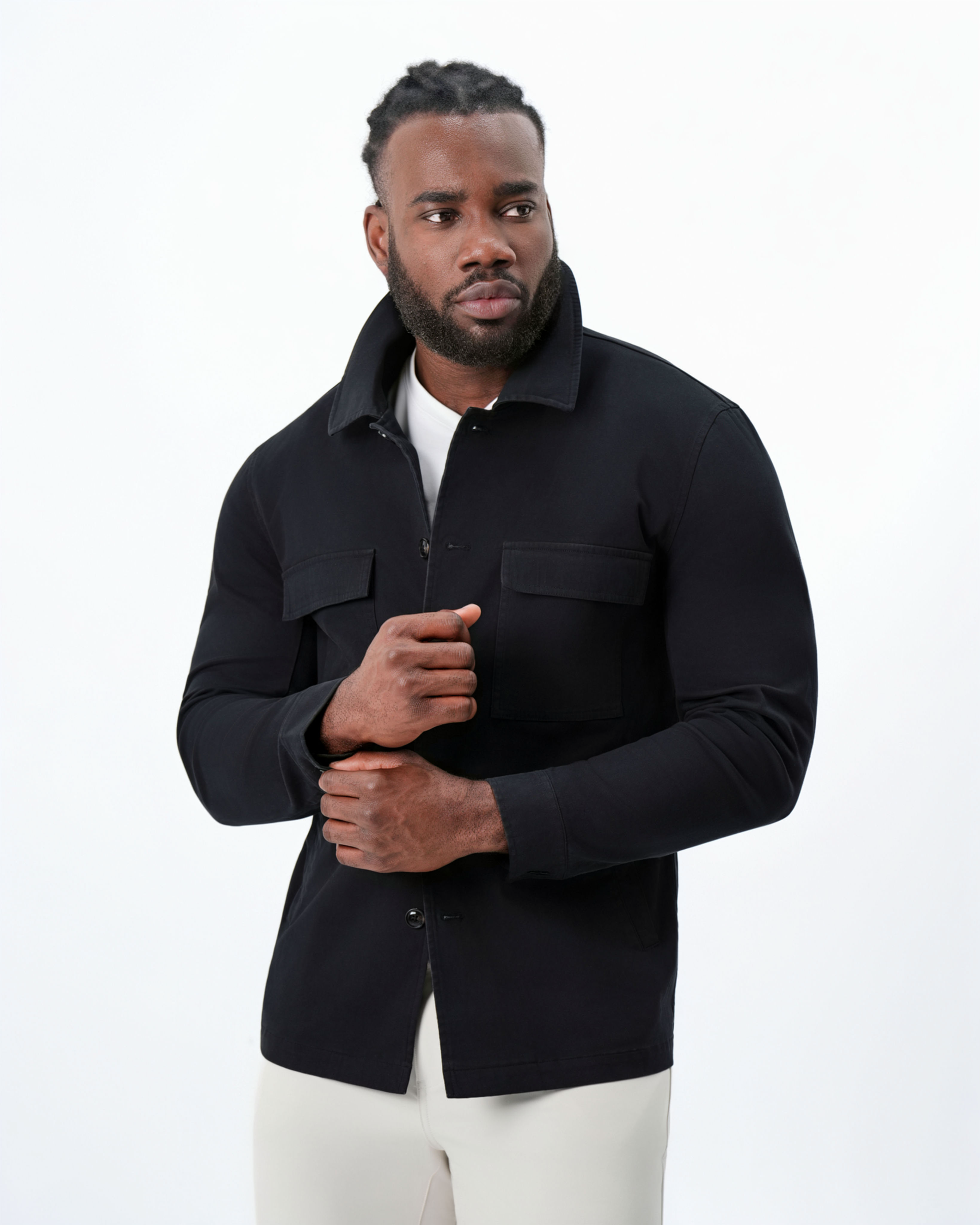 Brushed Cotton Shirt Jacket - Black