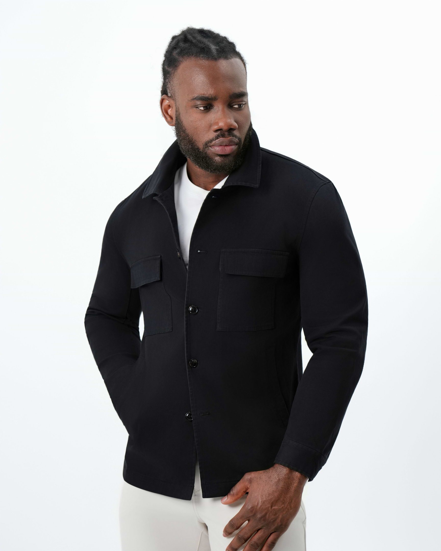 Brushed Cotton Shirt Jacket - Black