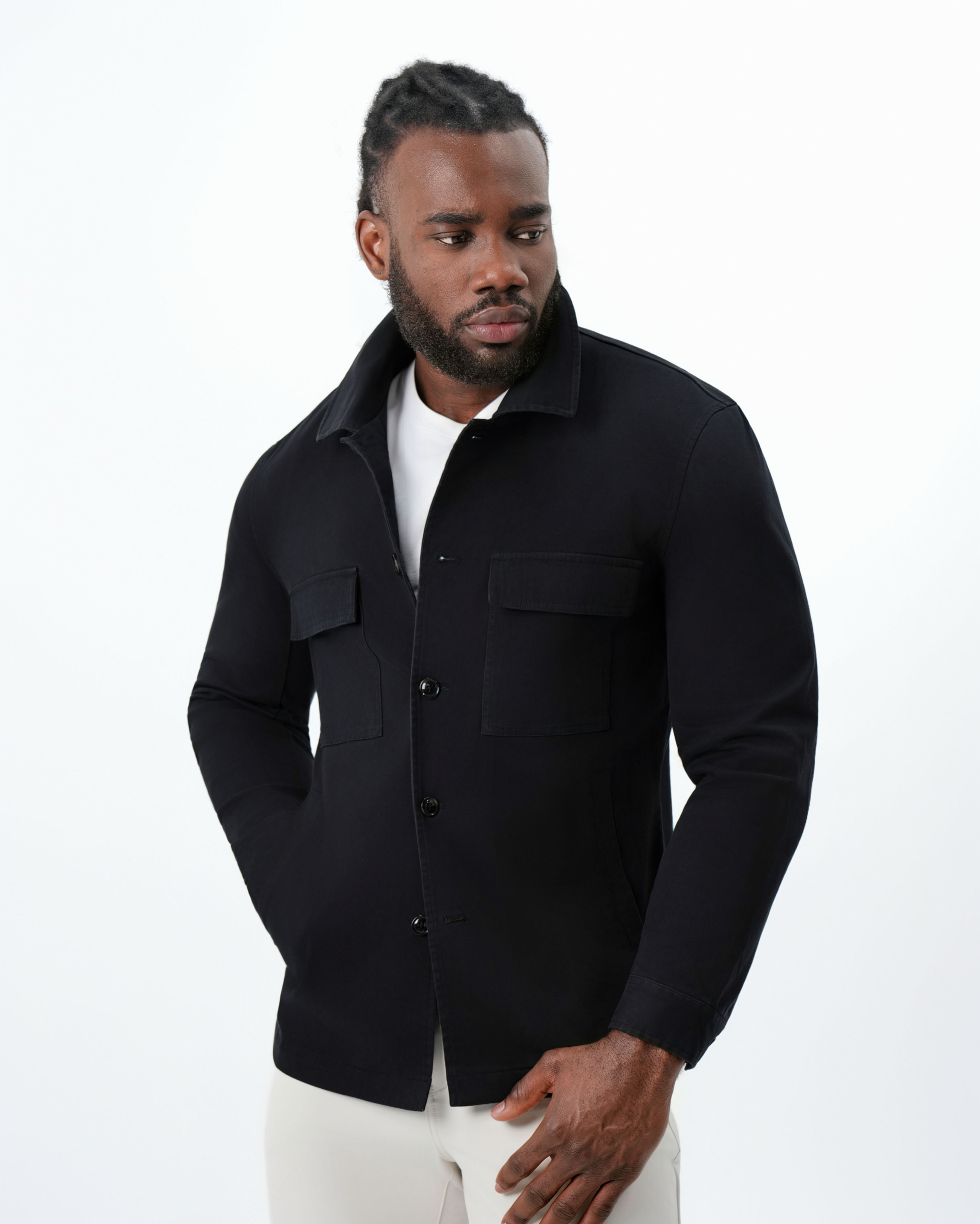 Brushed Cotton Shirt Jacket - Black
