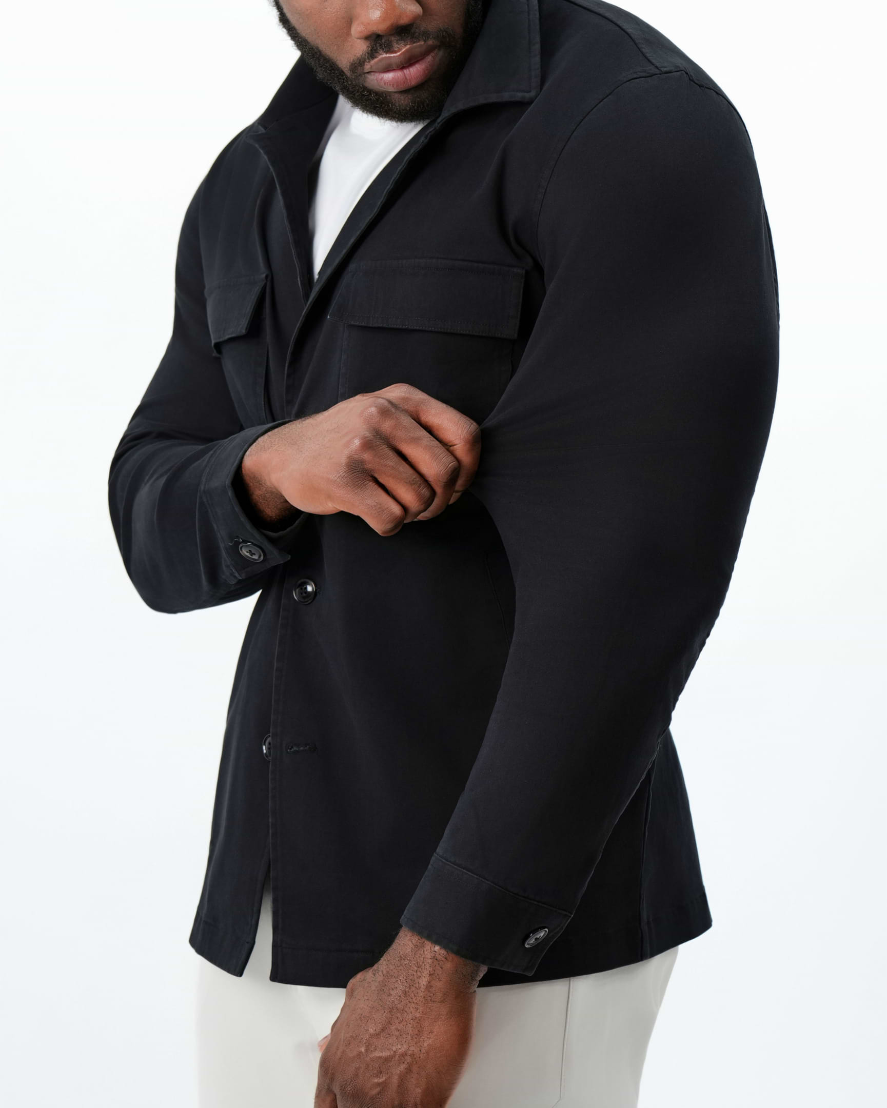 Brushed Cotton Shirt Jacket - Black