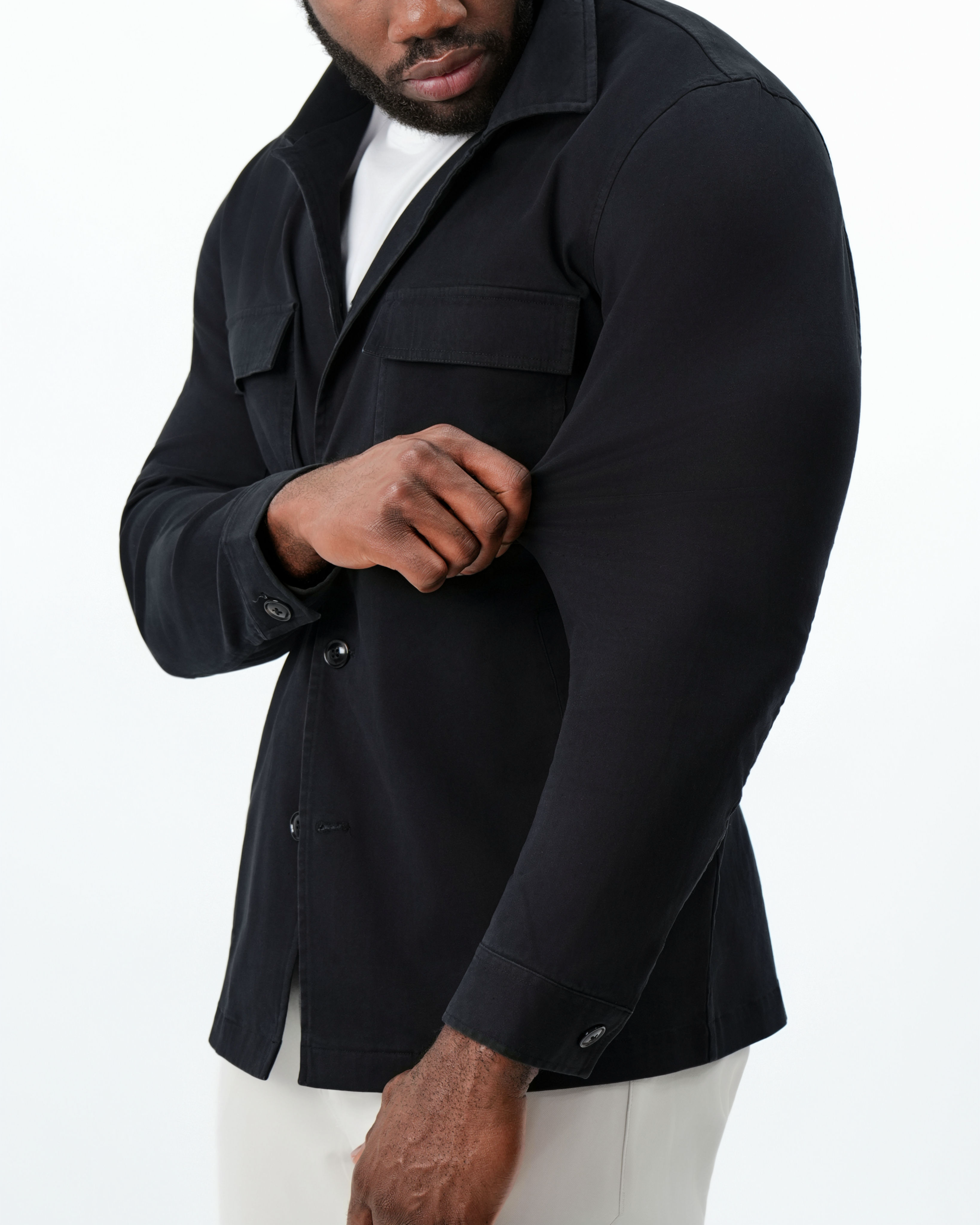 Brushed Cotton Shirt Jacket - Black