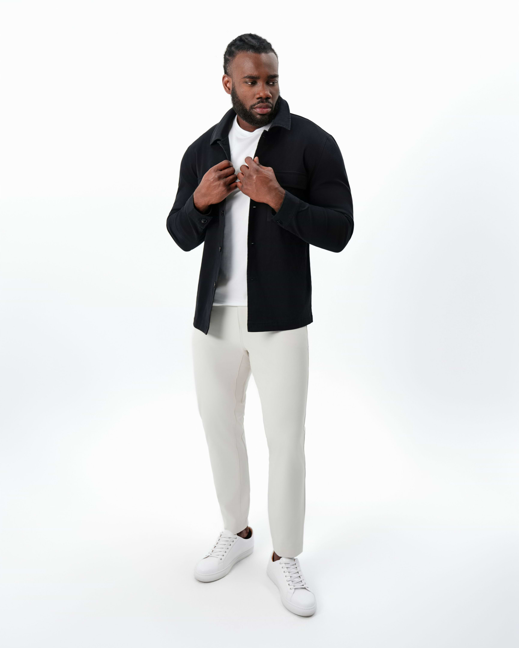 Brushed Cotton Shirt Jacket - Black