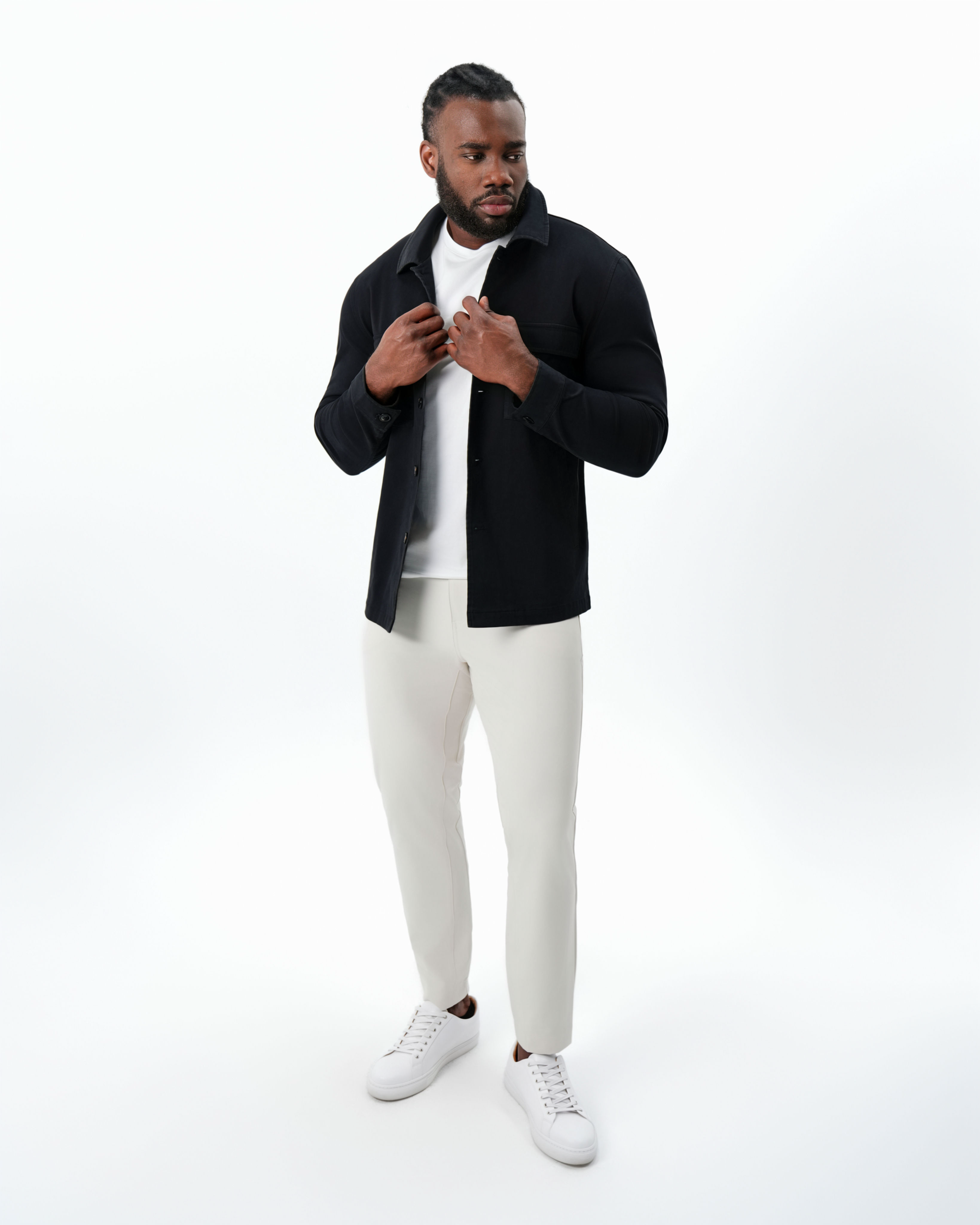 Brushed Cotton Shirt Jacket - Black