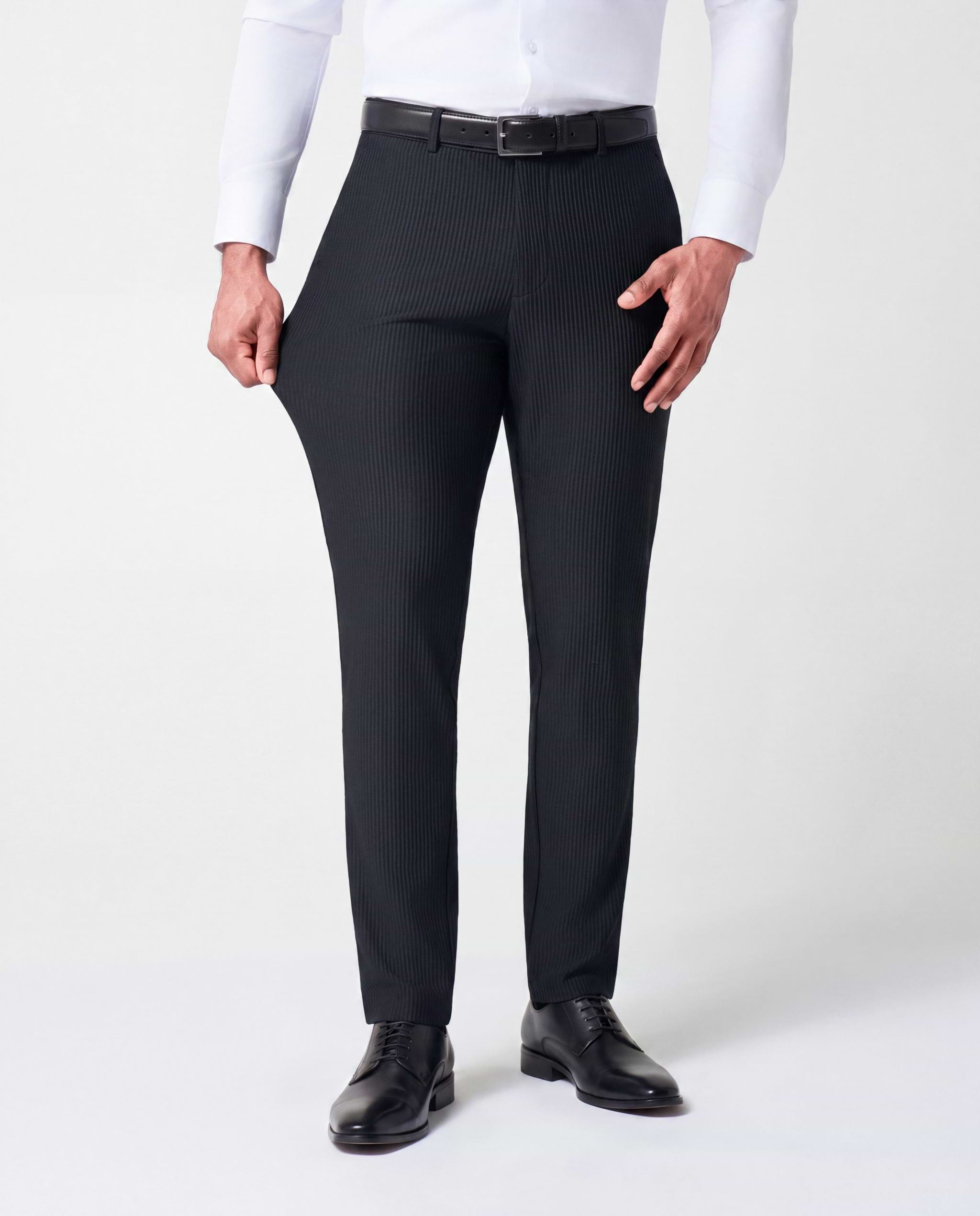 Athletic Fit Stretch Pants - Black Seersucker