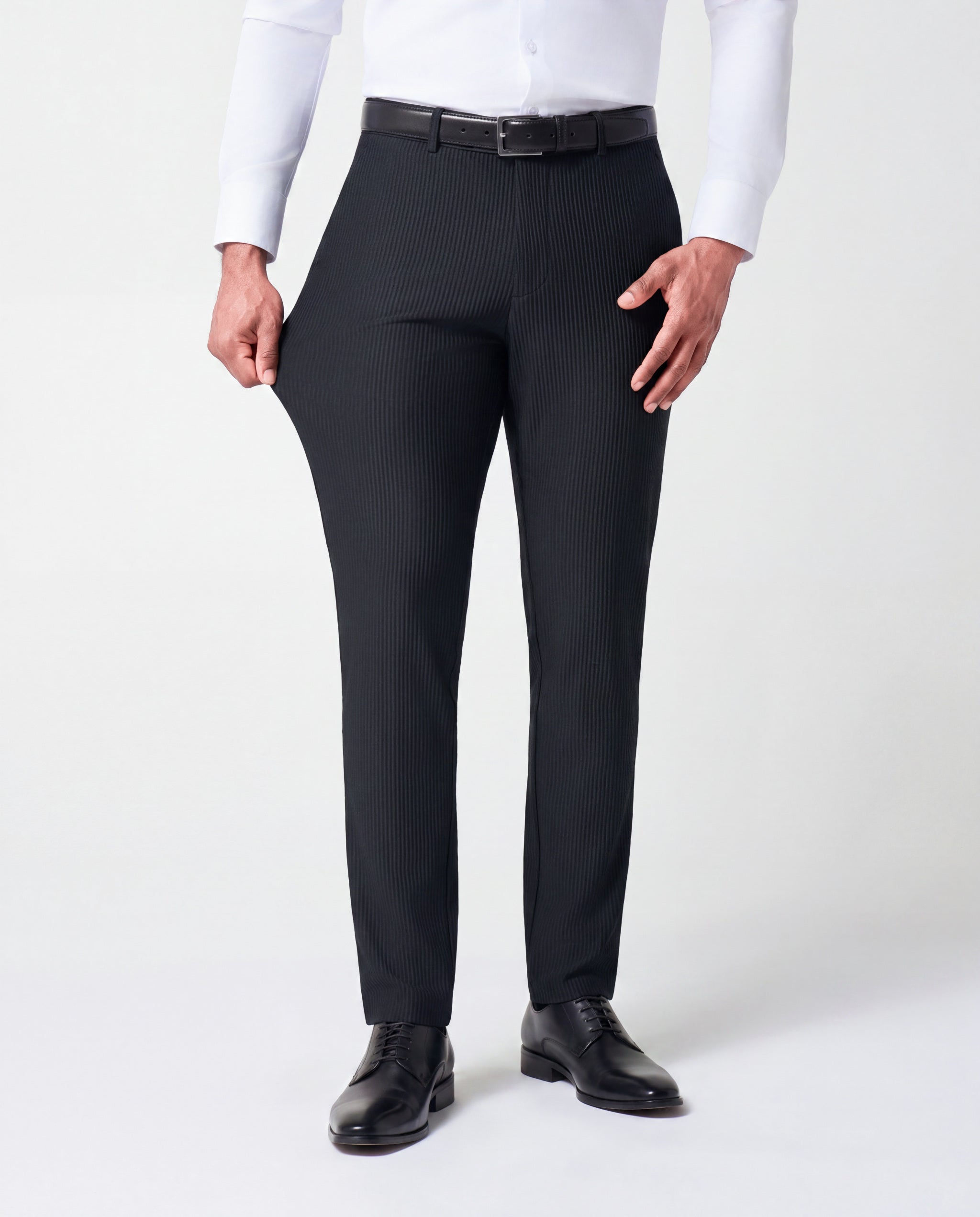 Athletic Fit Stretch Pants - Black Seersucker