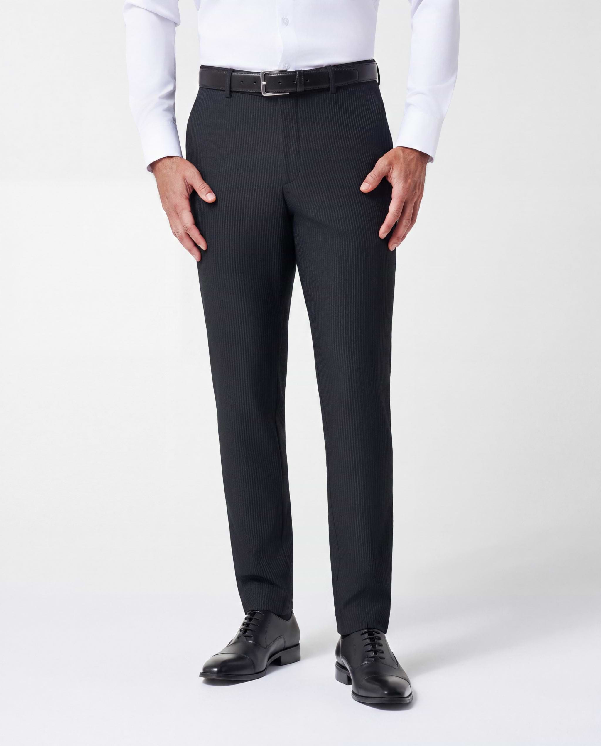 Athletic Fit Stretch Pants - Black Seersucker