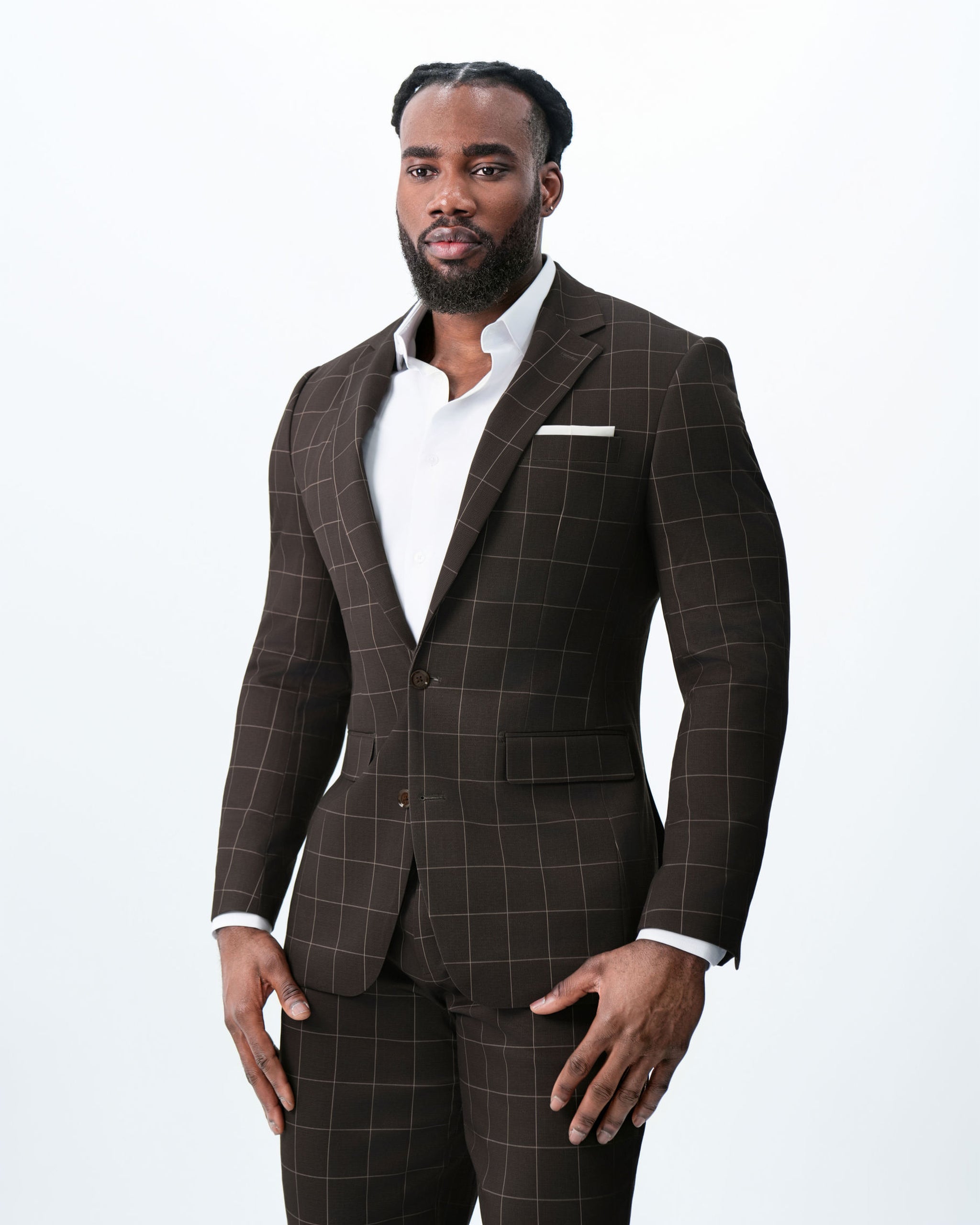 Athletic Fit Stretch Suit - Brown & Tan Windowpane