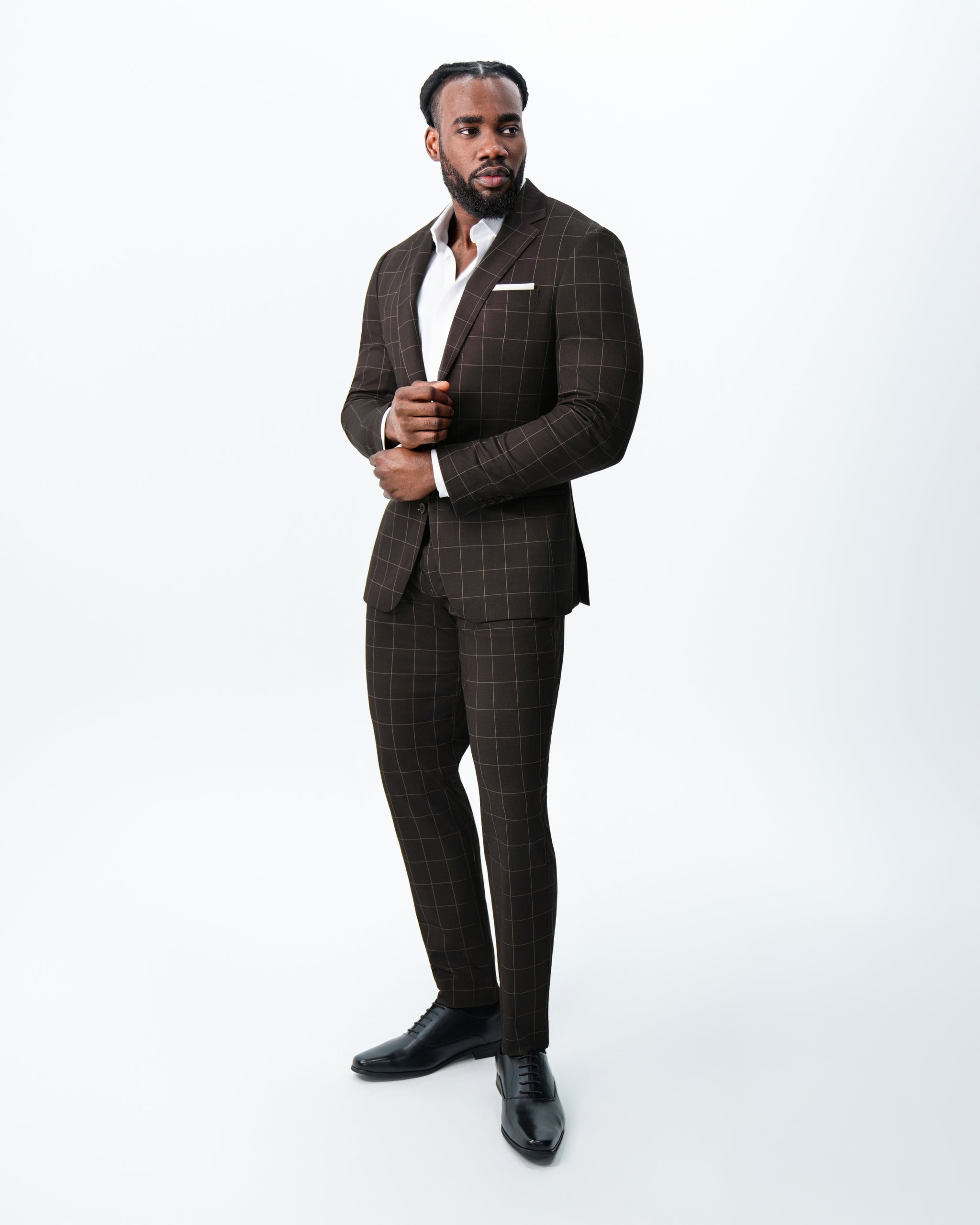 Athletic Fit Stretch Suit - Brown & Tan Windowpane