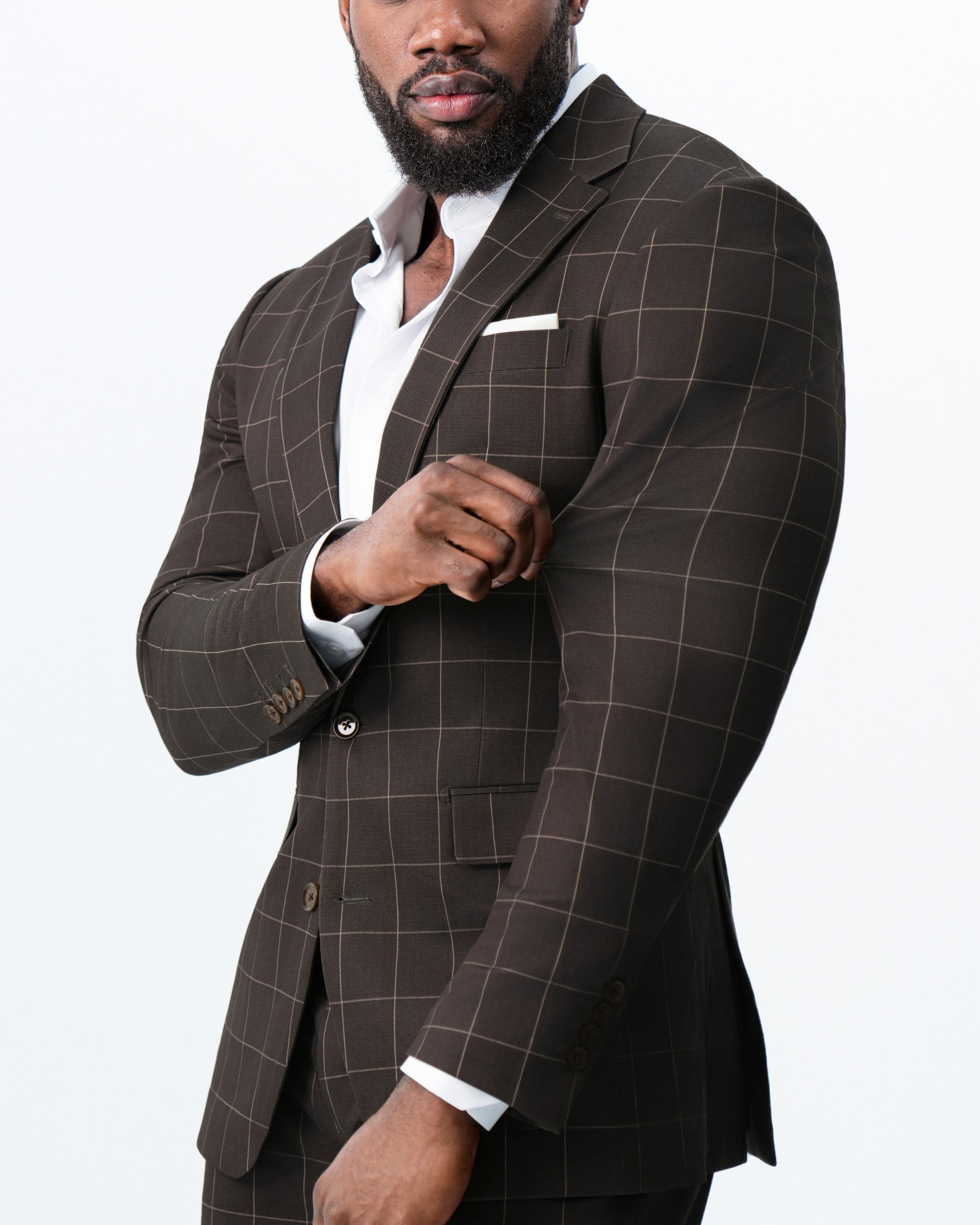 Athletic Fit Stretch Blazer - Brown & Tan Windowpane