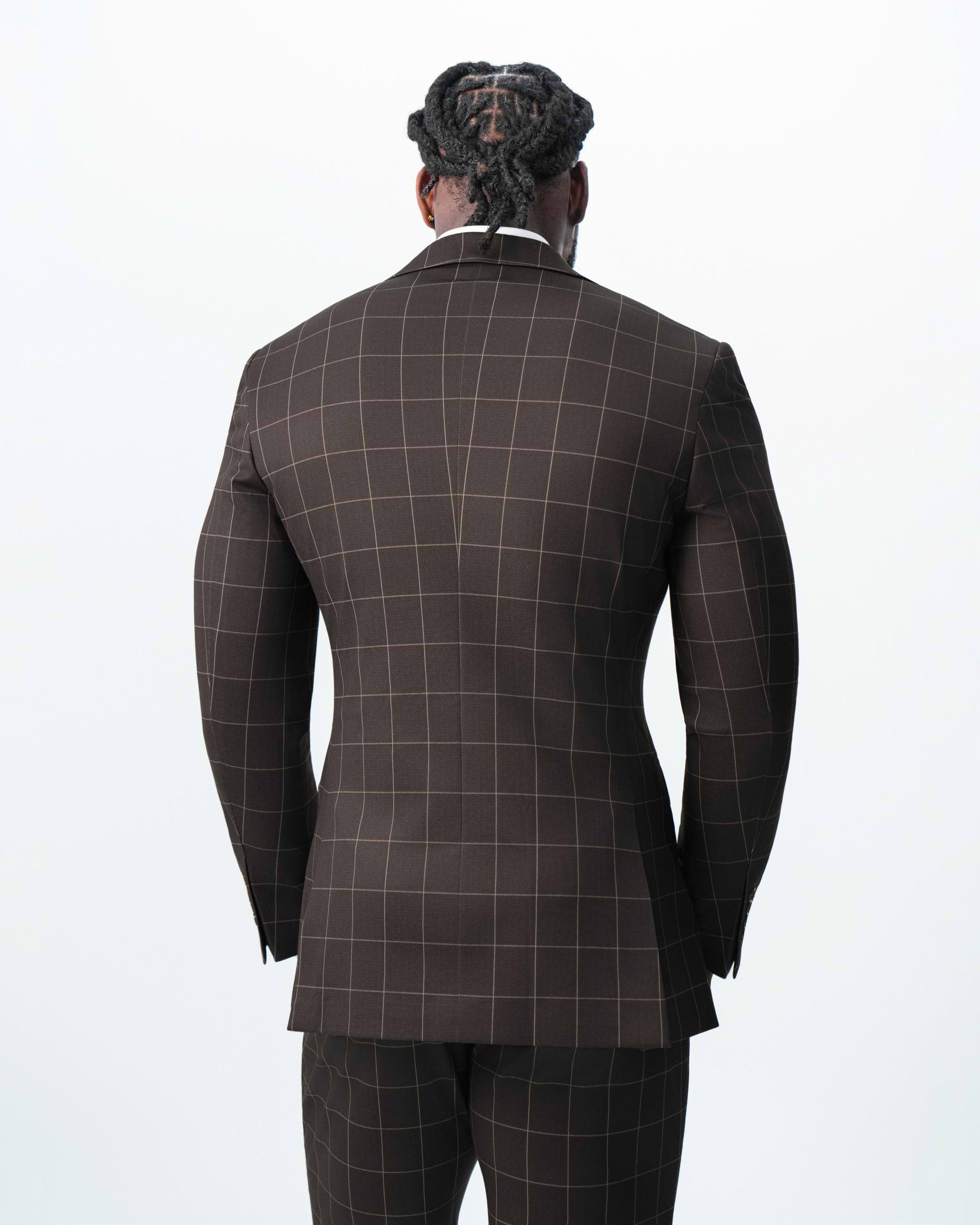 Athletic Fit Stretch Blazer - Brown & Tan Windowpane