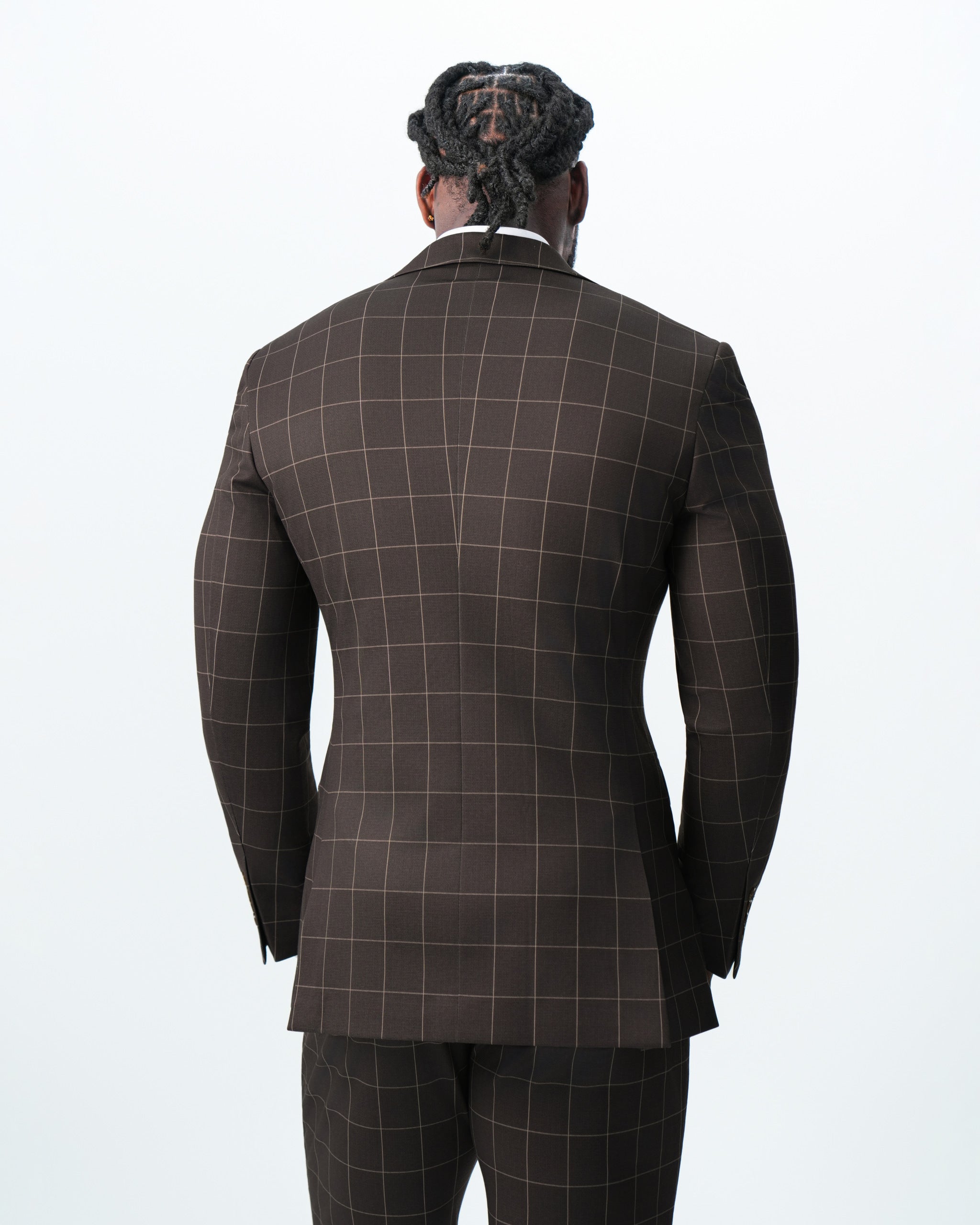 Athletic Fit Stretch Blazer - Brown & Tan Windowpane