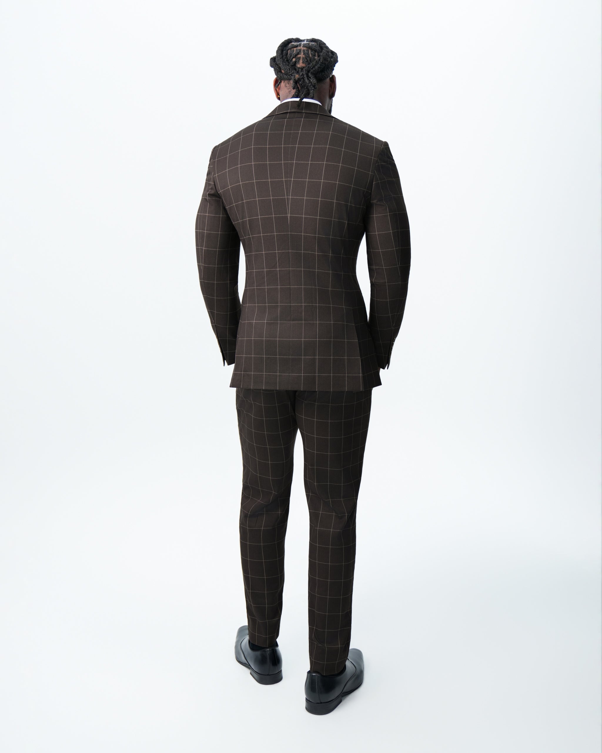 Athletic Fit Stretch Suit - Brown & Tan Windowpane