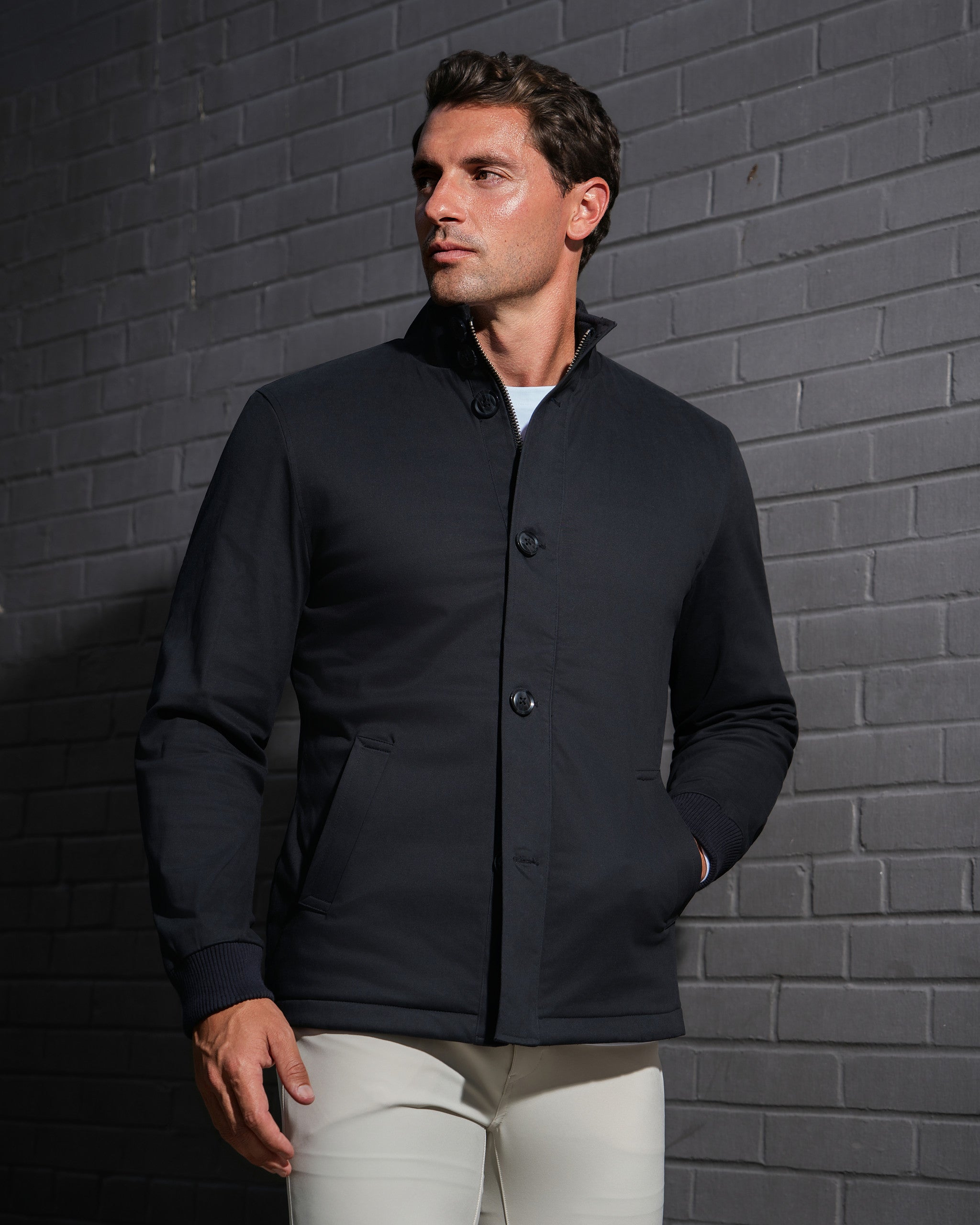 Brushed Cotton Quilted Jacket - Black