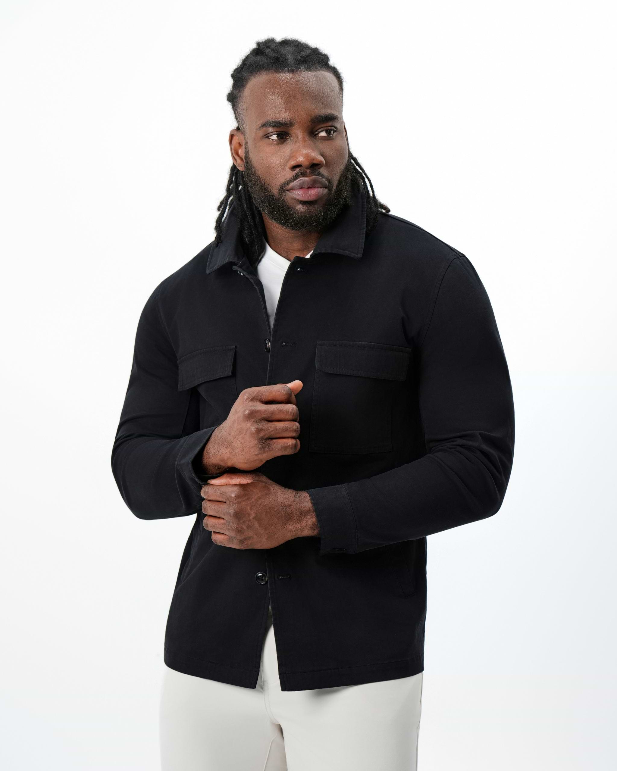 Brushed Cotton Shirt Jacket - Black