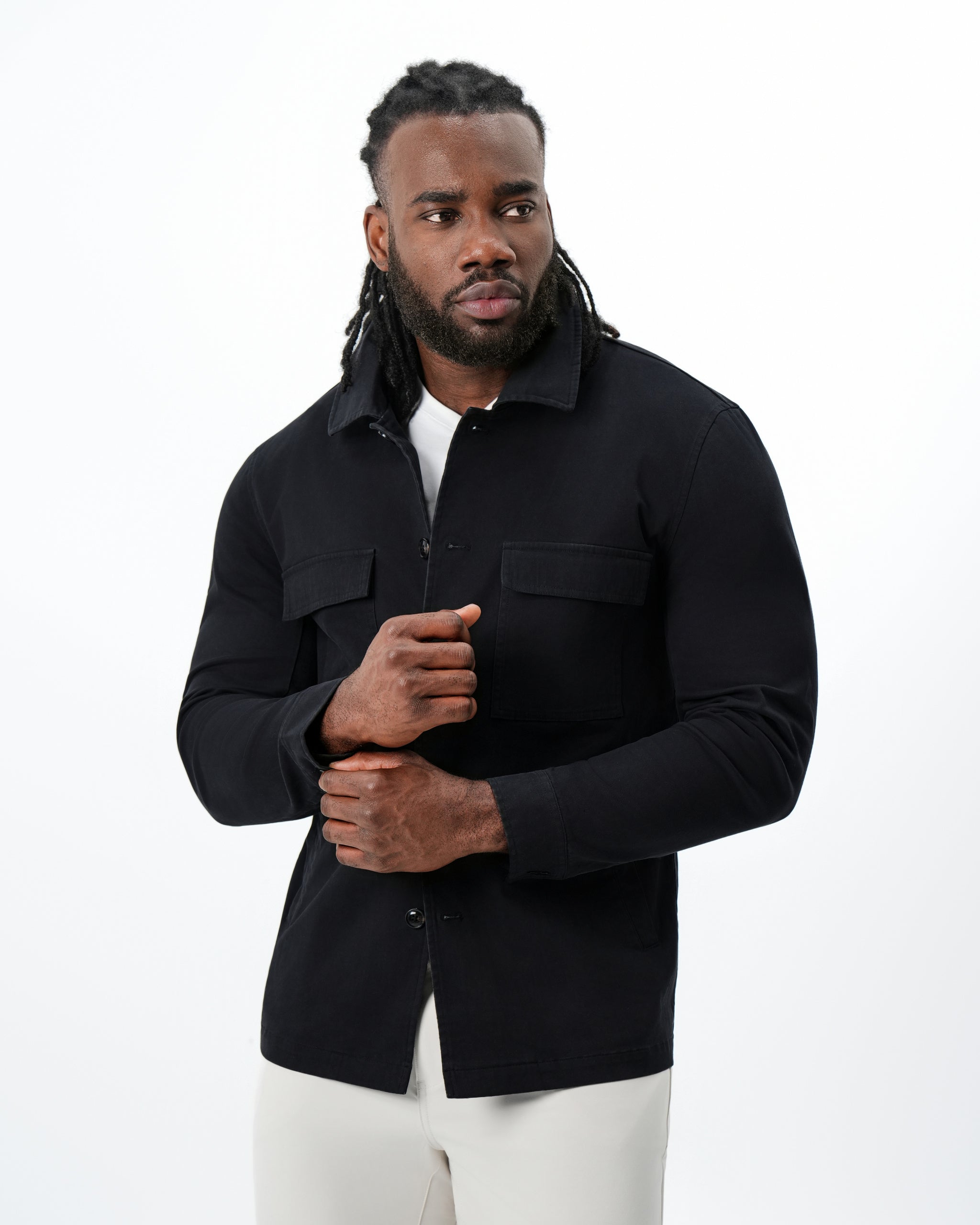 Brushed Cotton Shirt Jacket - Black