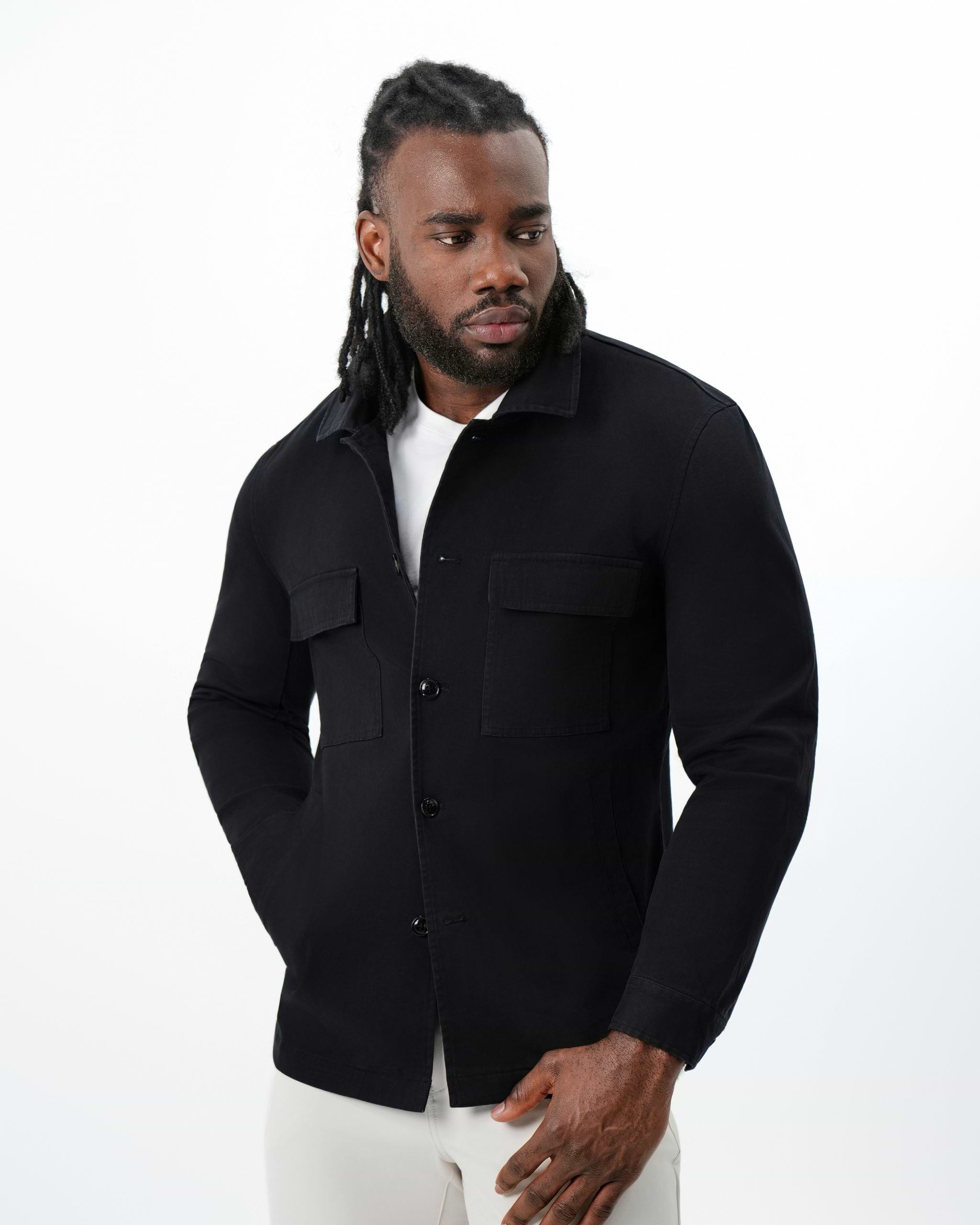 Brushed Cotton Shirt Jacket - Black