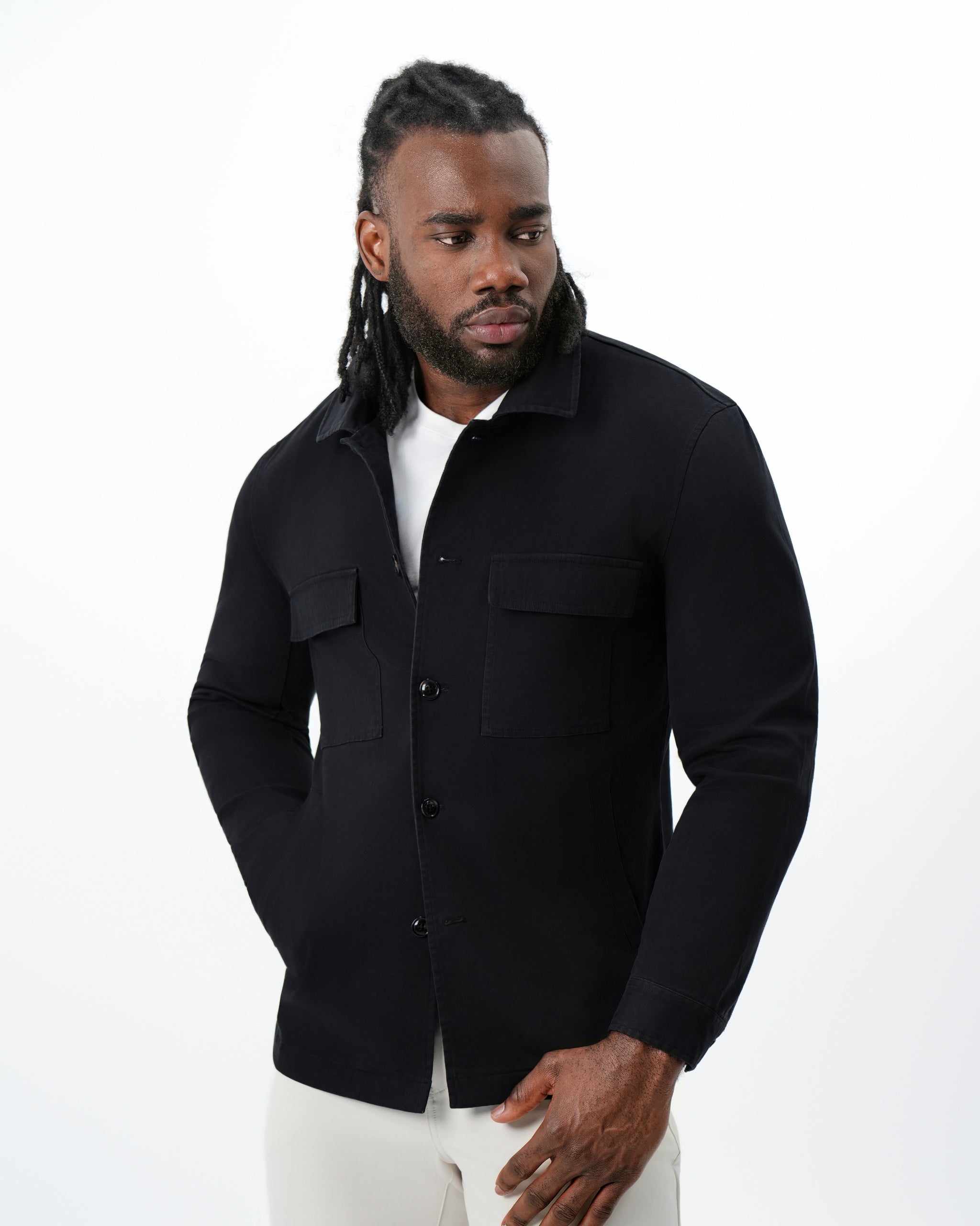 Brushed Cotton Shirt Jacket - Black