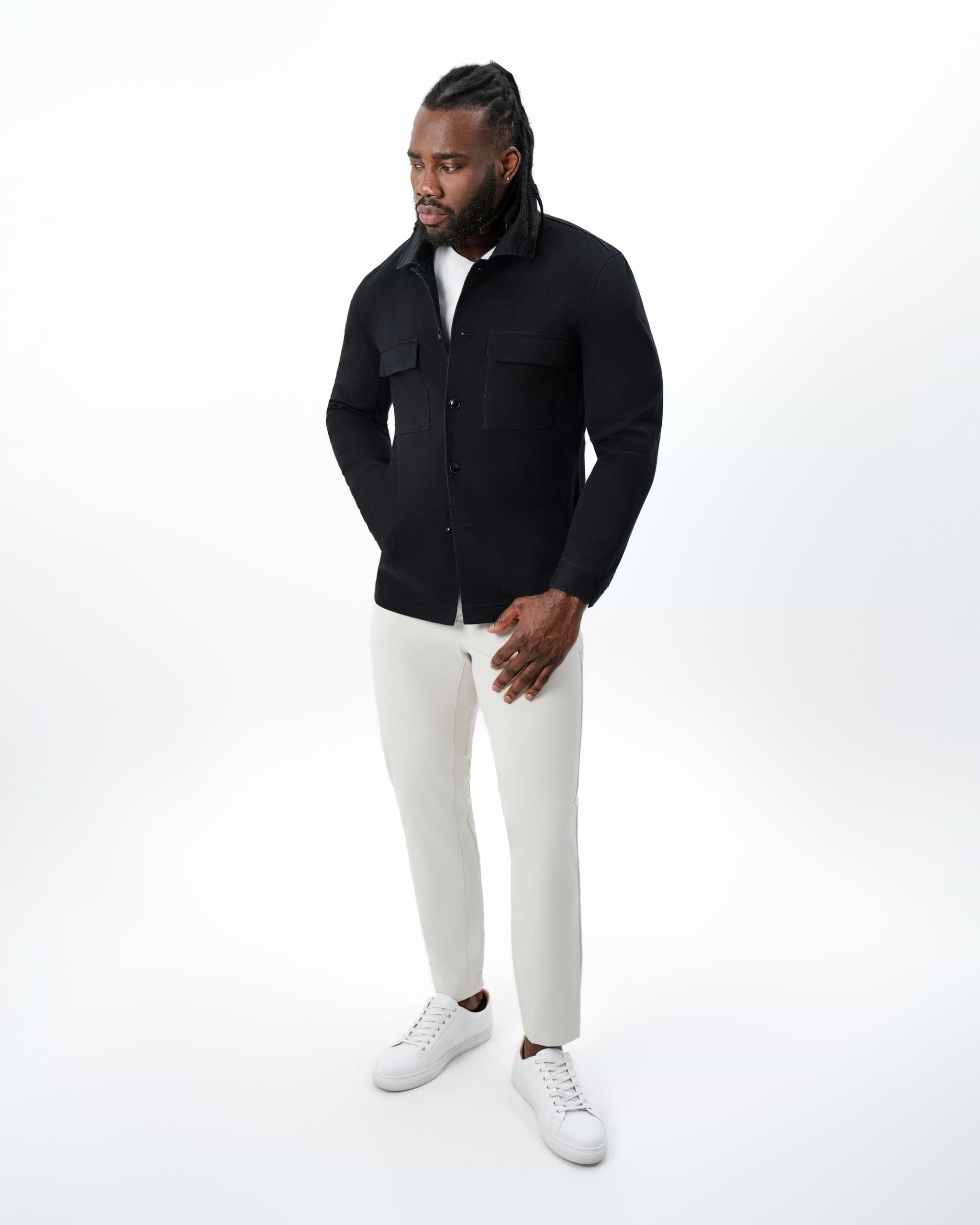 Brushed Cotton Shirt Jacket - Black
