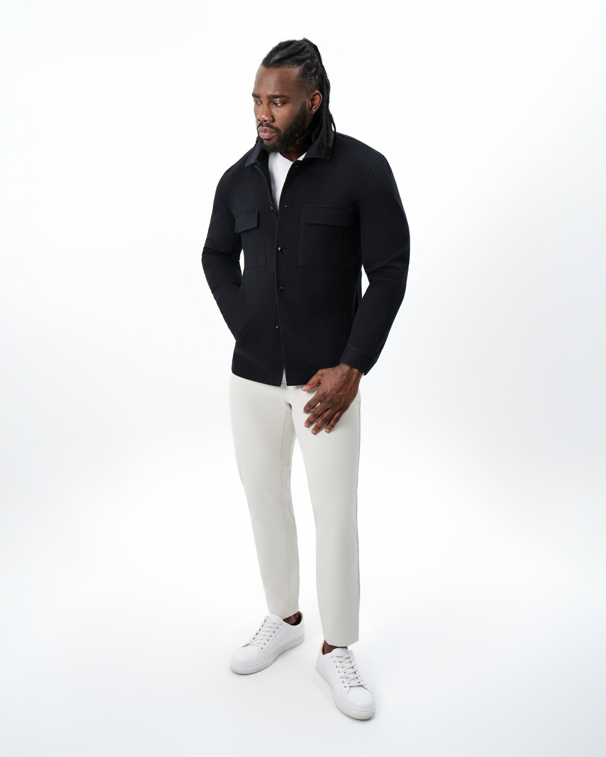Brushed Cotton Shirt Jacket - Black