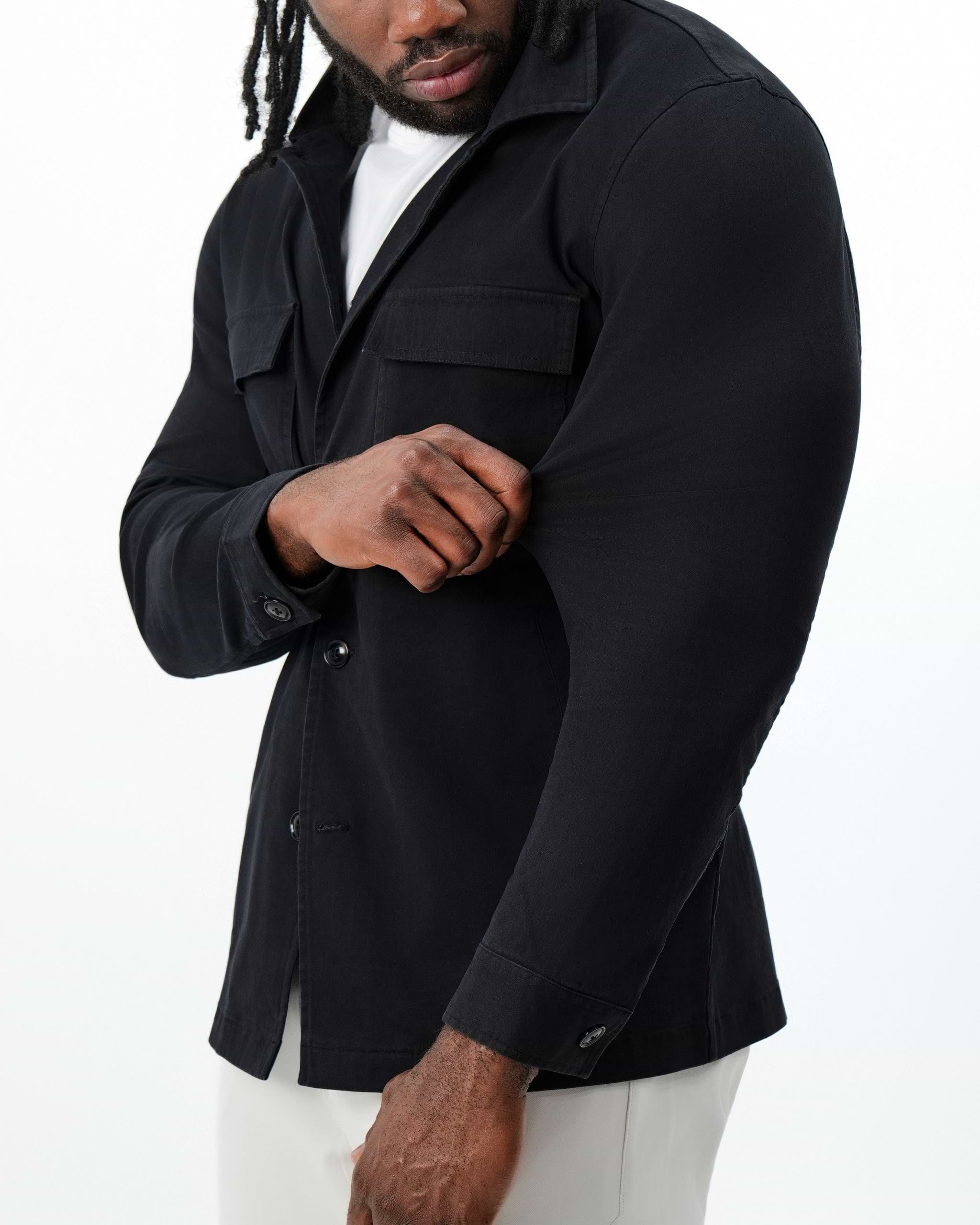 Brushed Cotton Shirt Jacket - Black