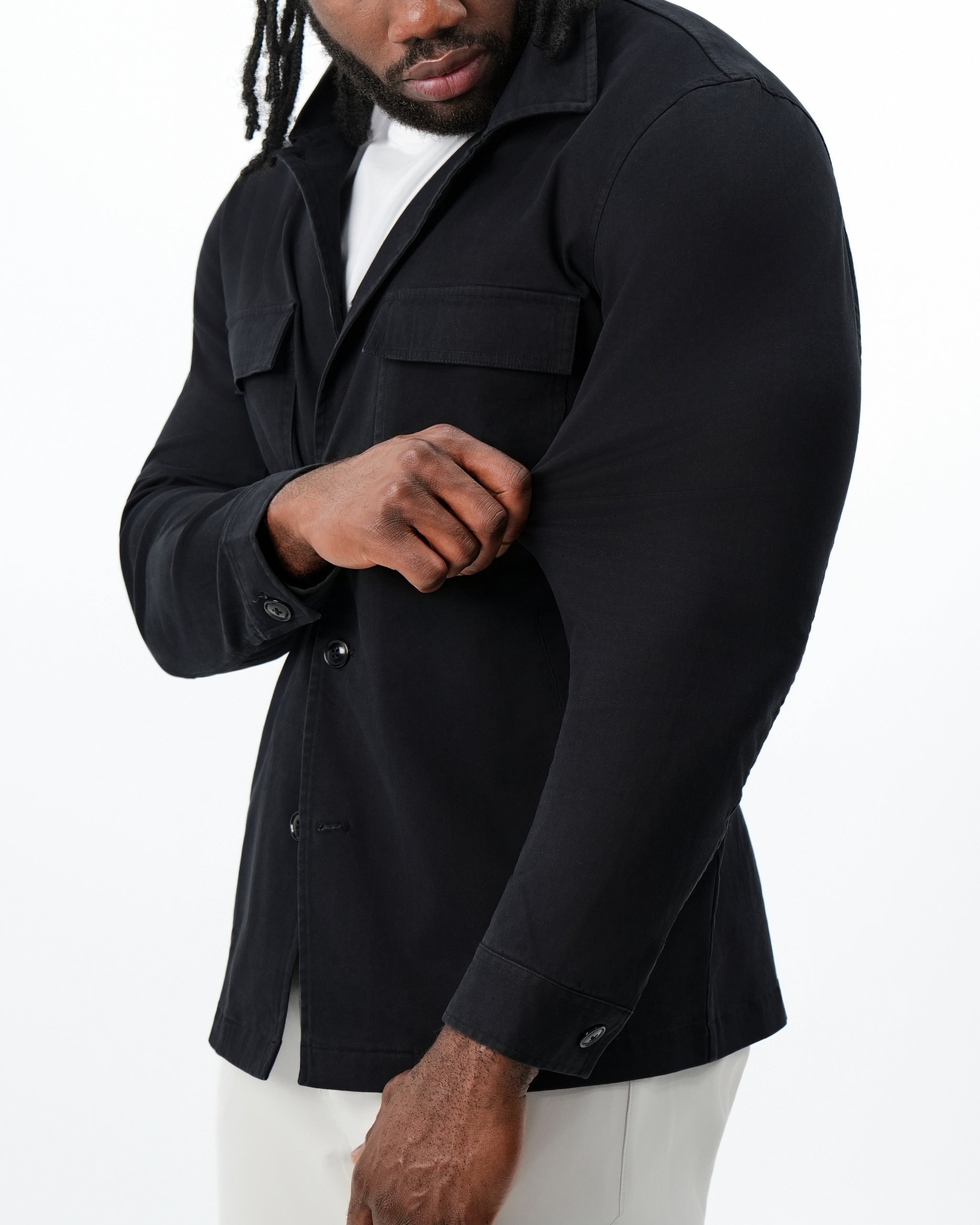 Brushed Cotton Shirt Jacket - Black