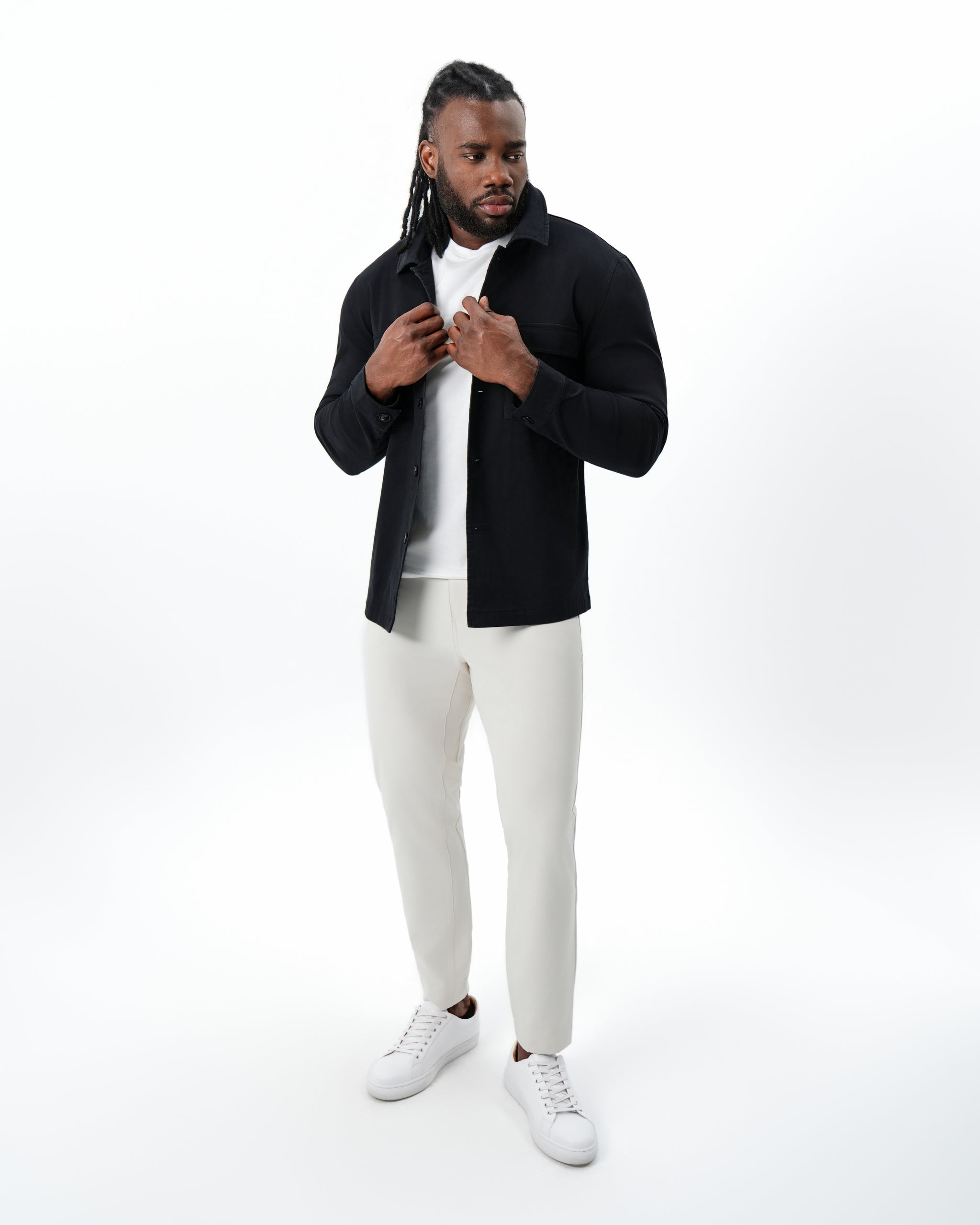 Brushed Cotton Shirt Jacket - Black