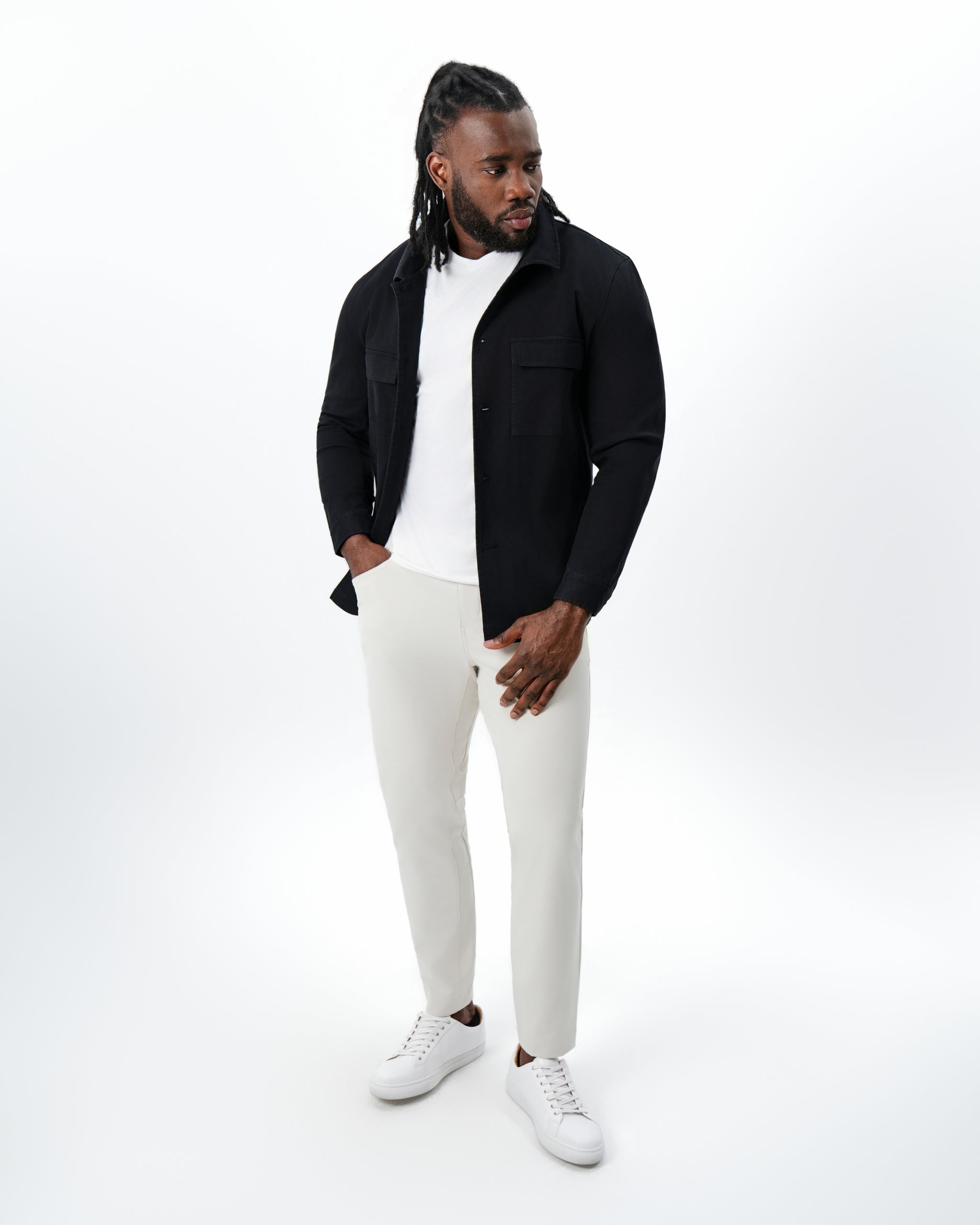 Brushed Cotton Shirt Jacket - Black
