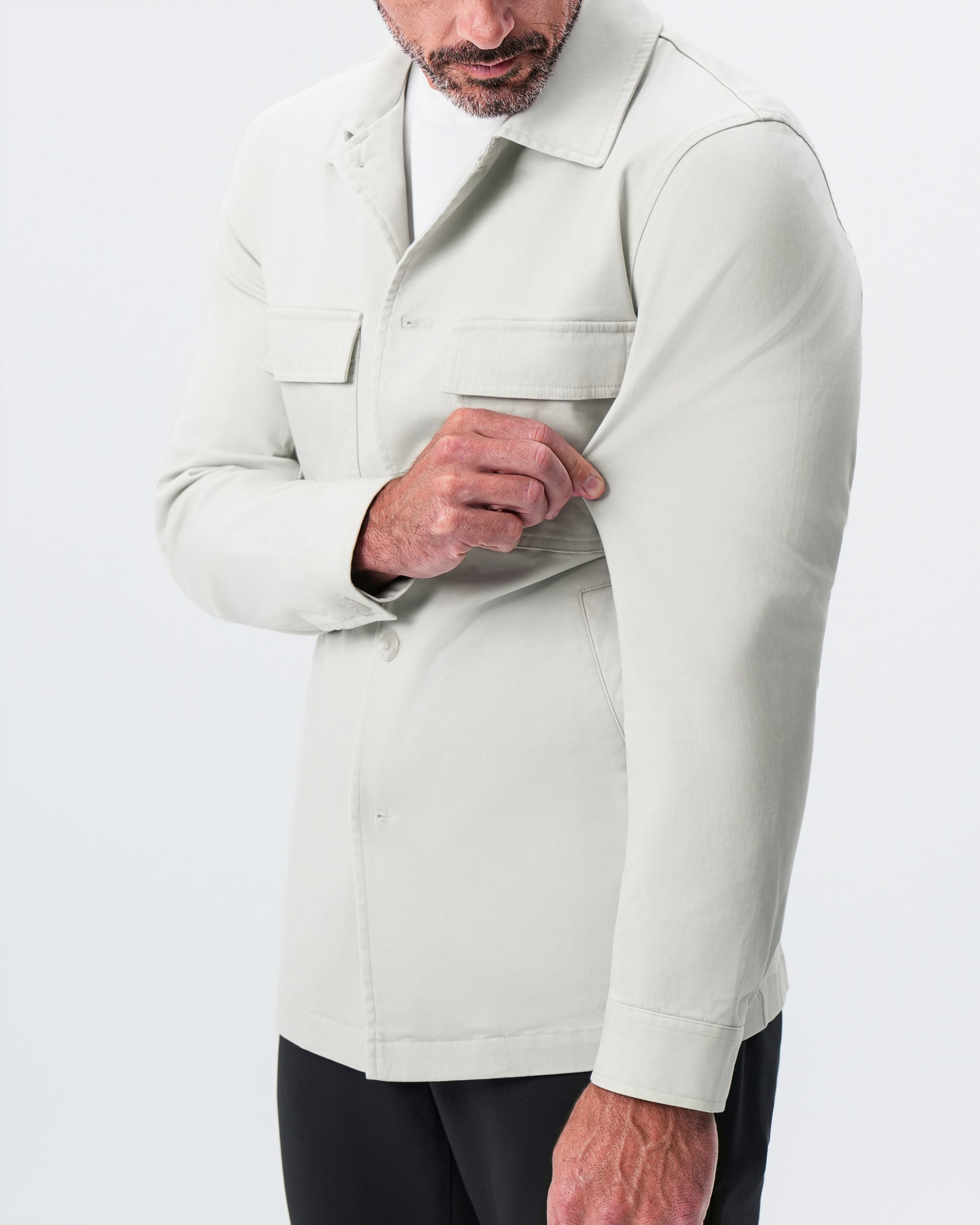 Brushed Cotton Shirt Jacket - Stone