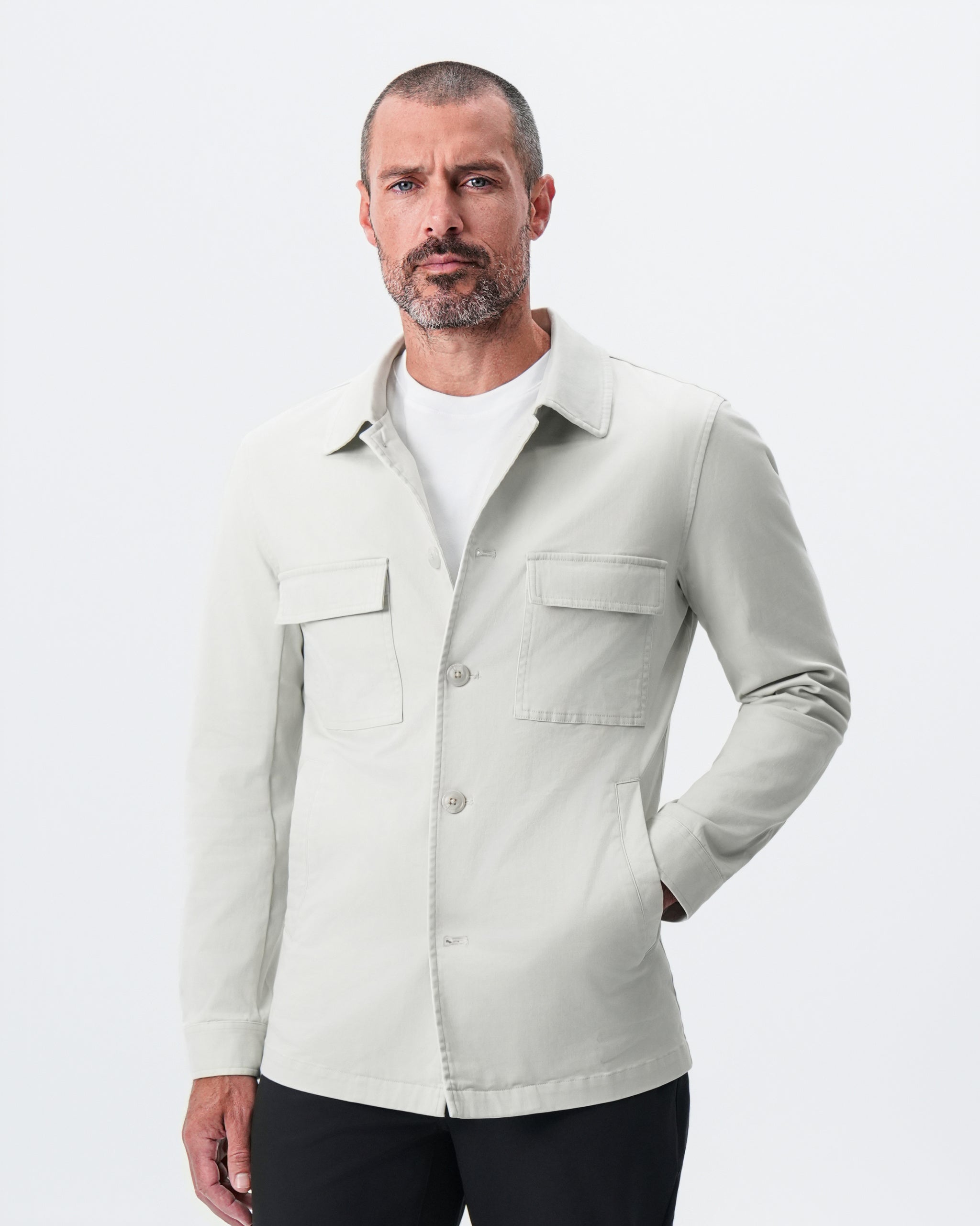 Brushed Cotton Shirt Jacket - Stone