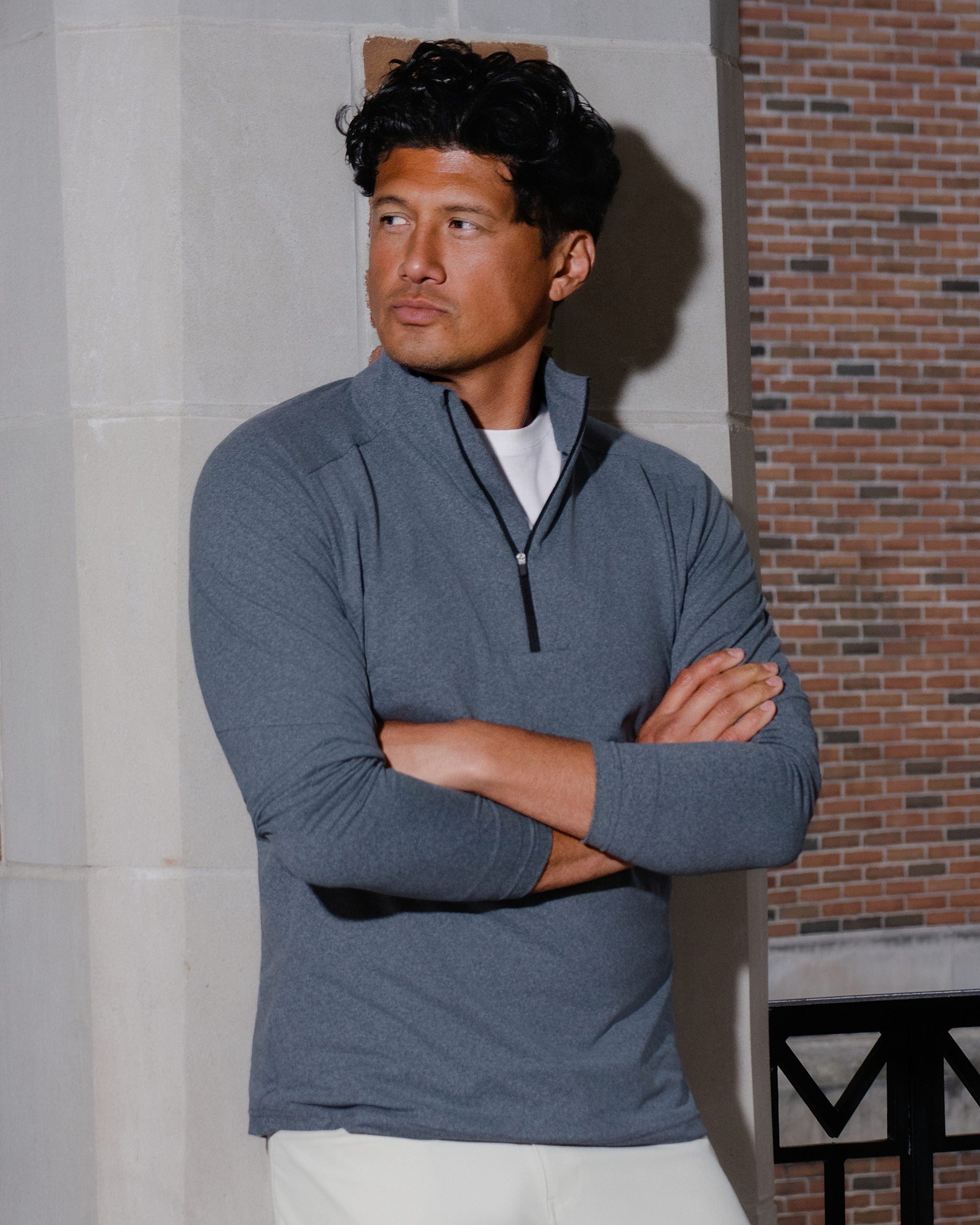 Brushed Quarter Zip - Heathered Navy