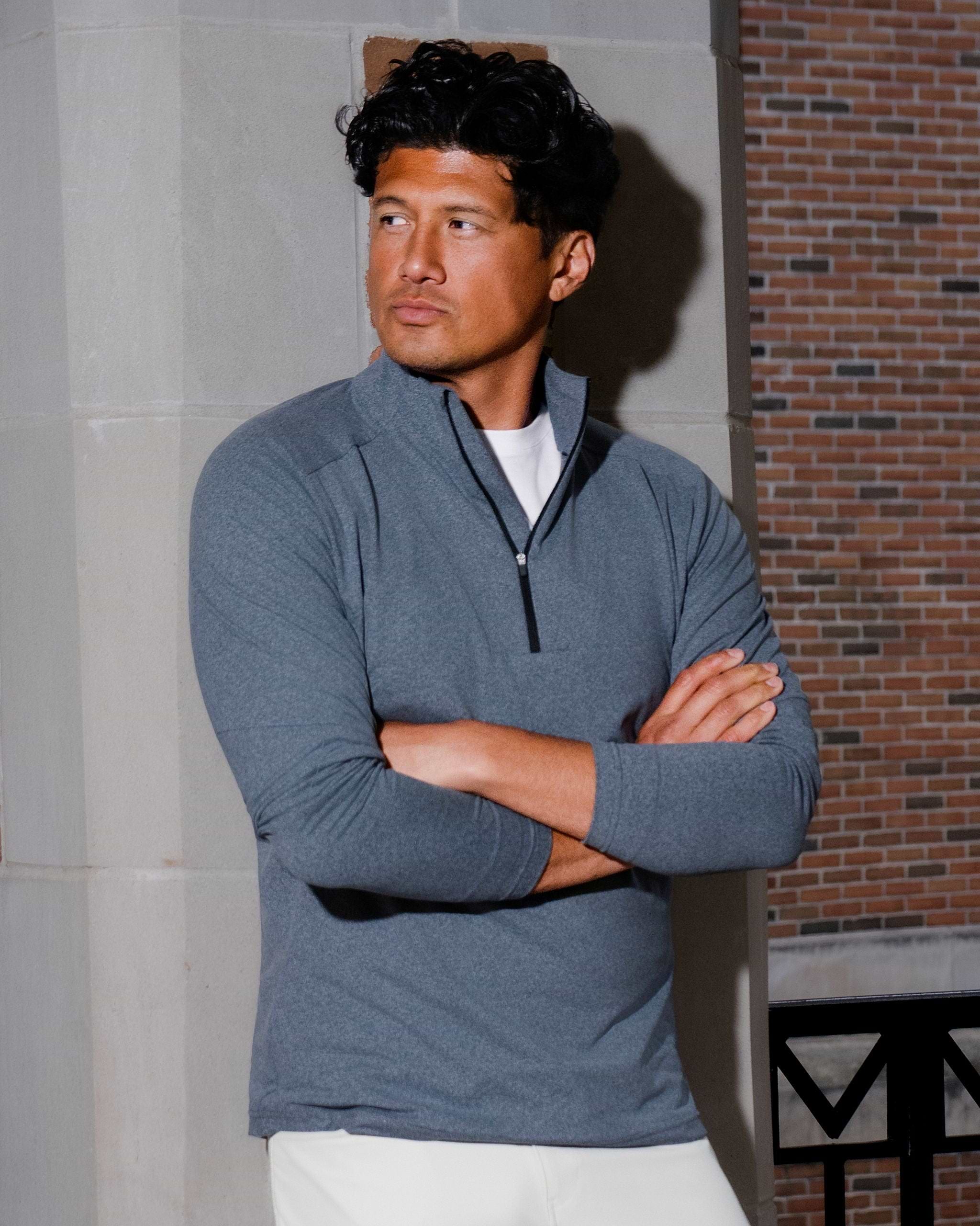 Brushed Quarter Zip - Heathered Navy