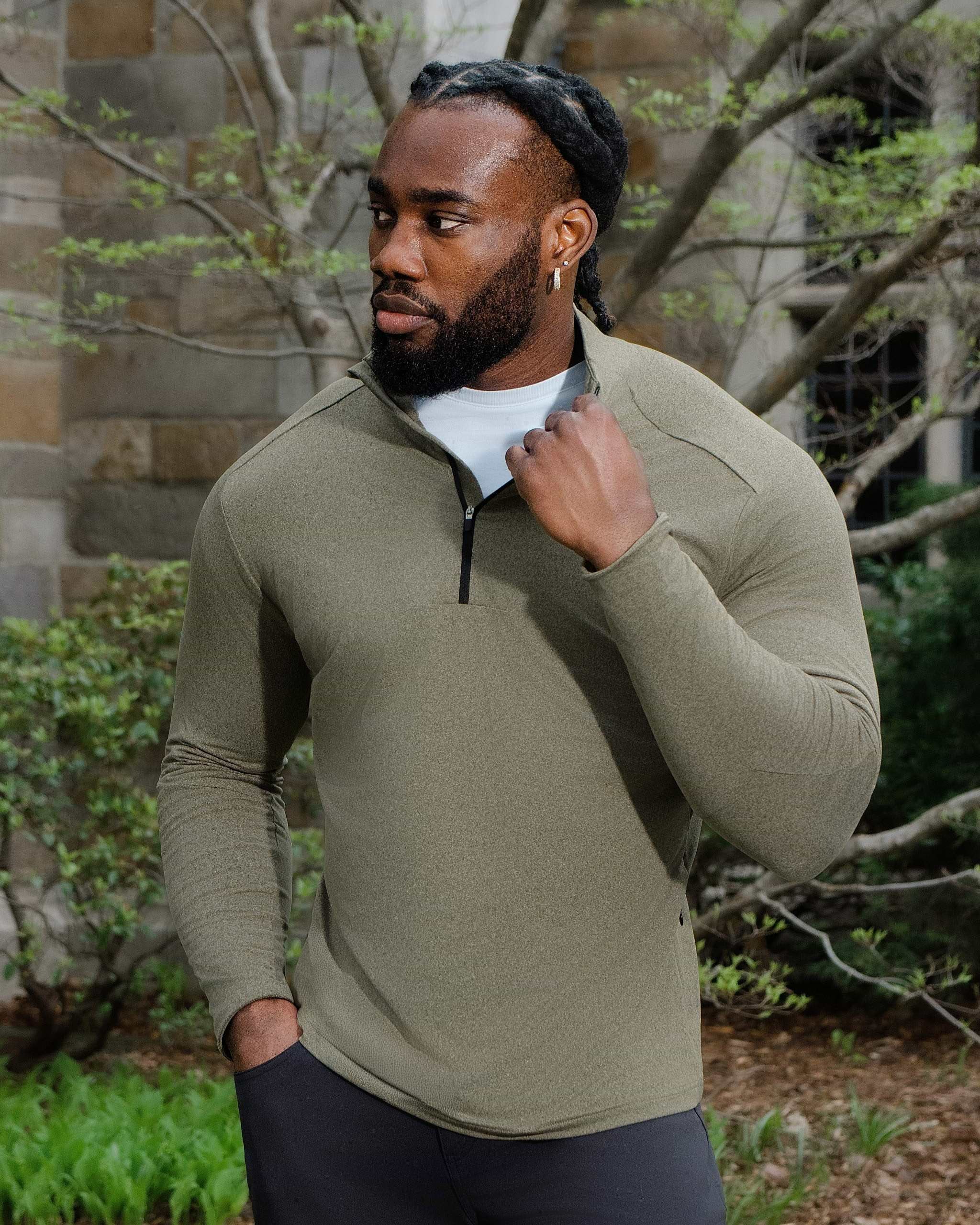 Brushed Quarter Zip - Heathered Olive