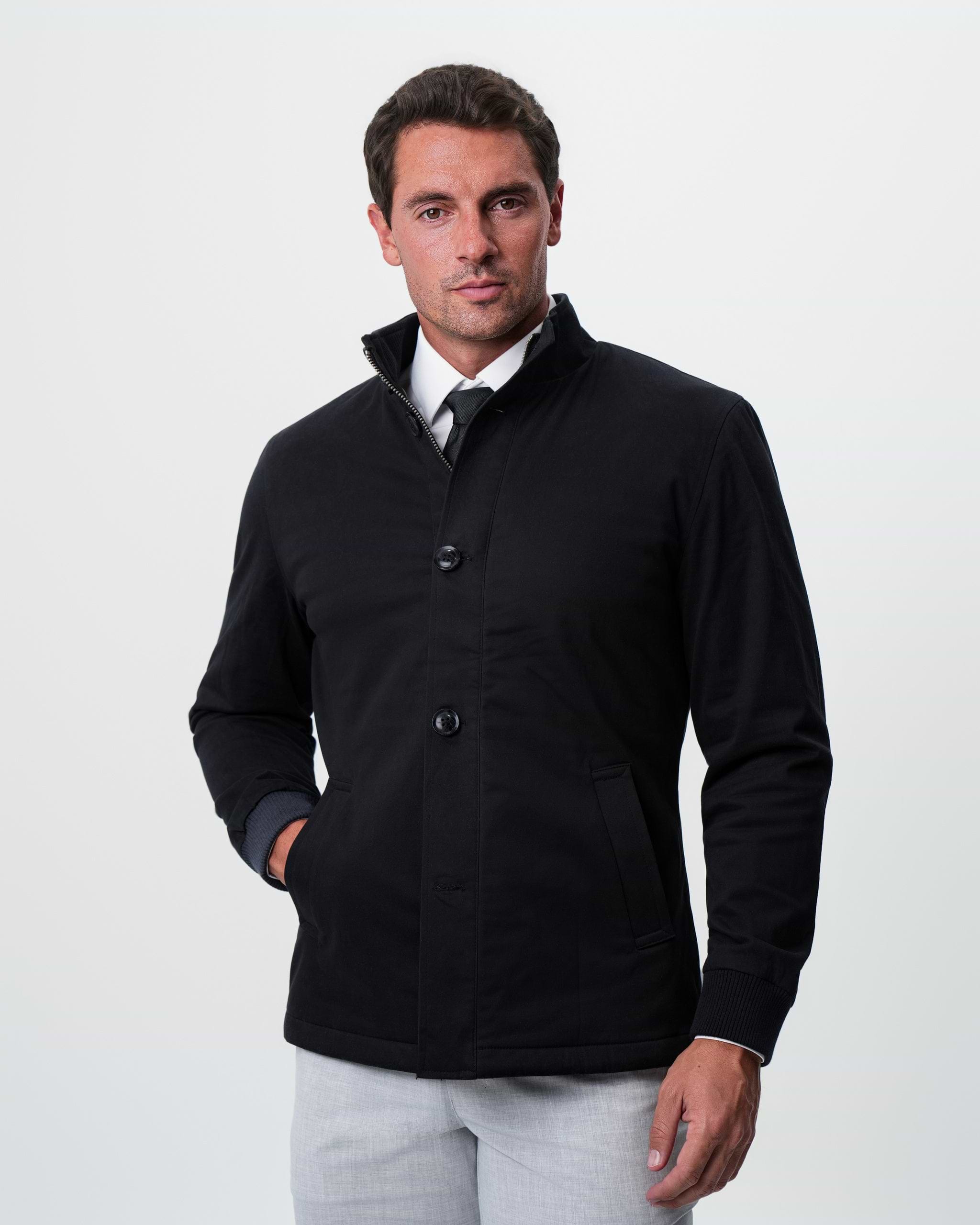 Brushed Cotton Quilted Jacket - Black
