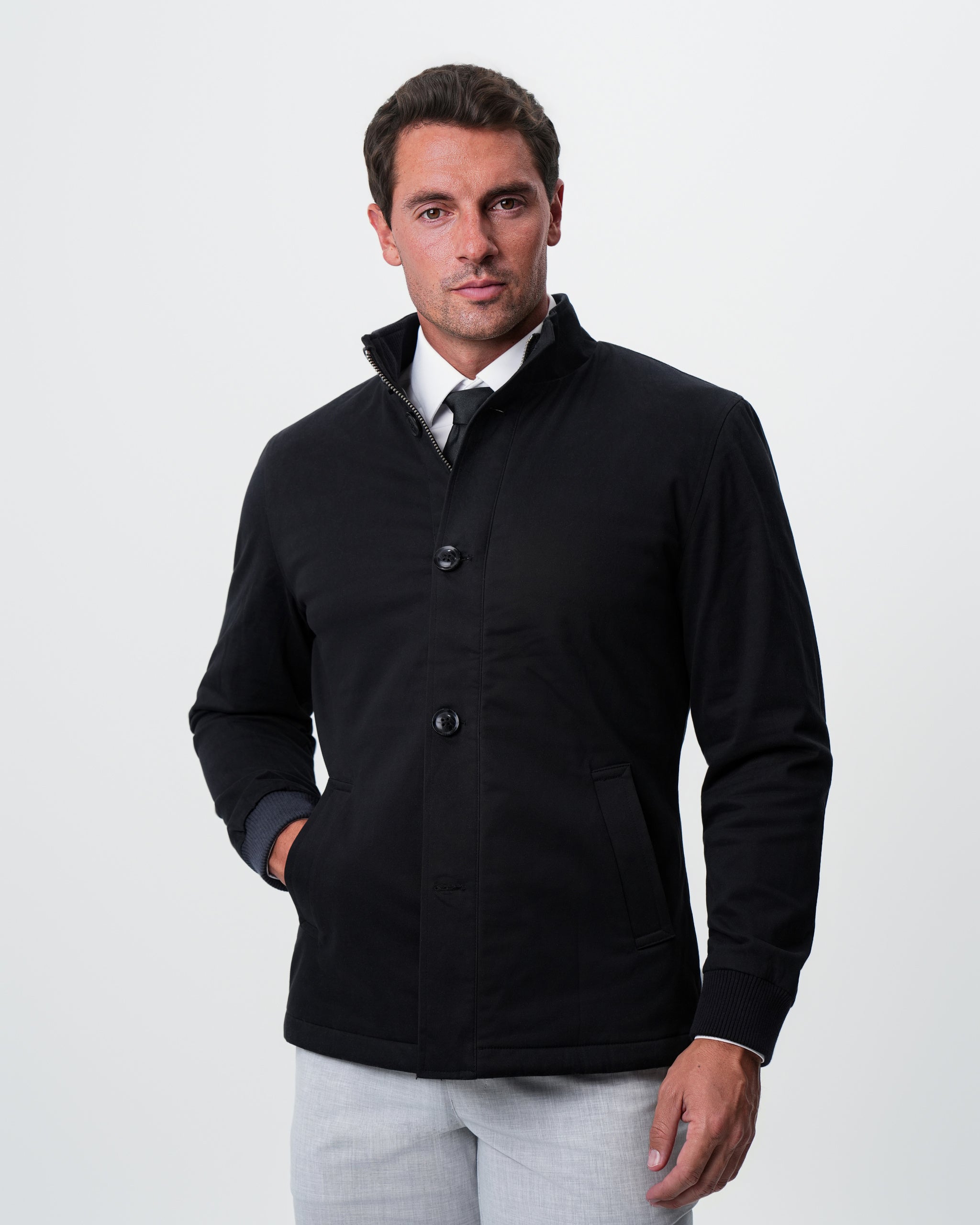 Brushed Cotton Quilted Jacket - Black