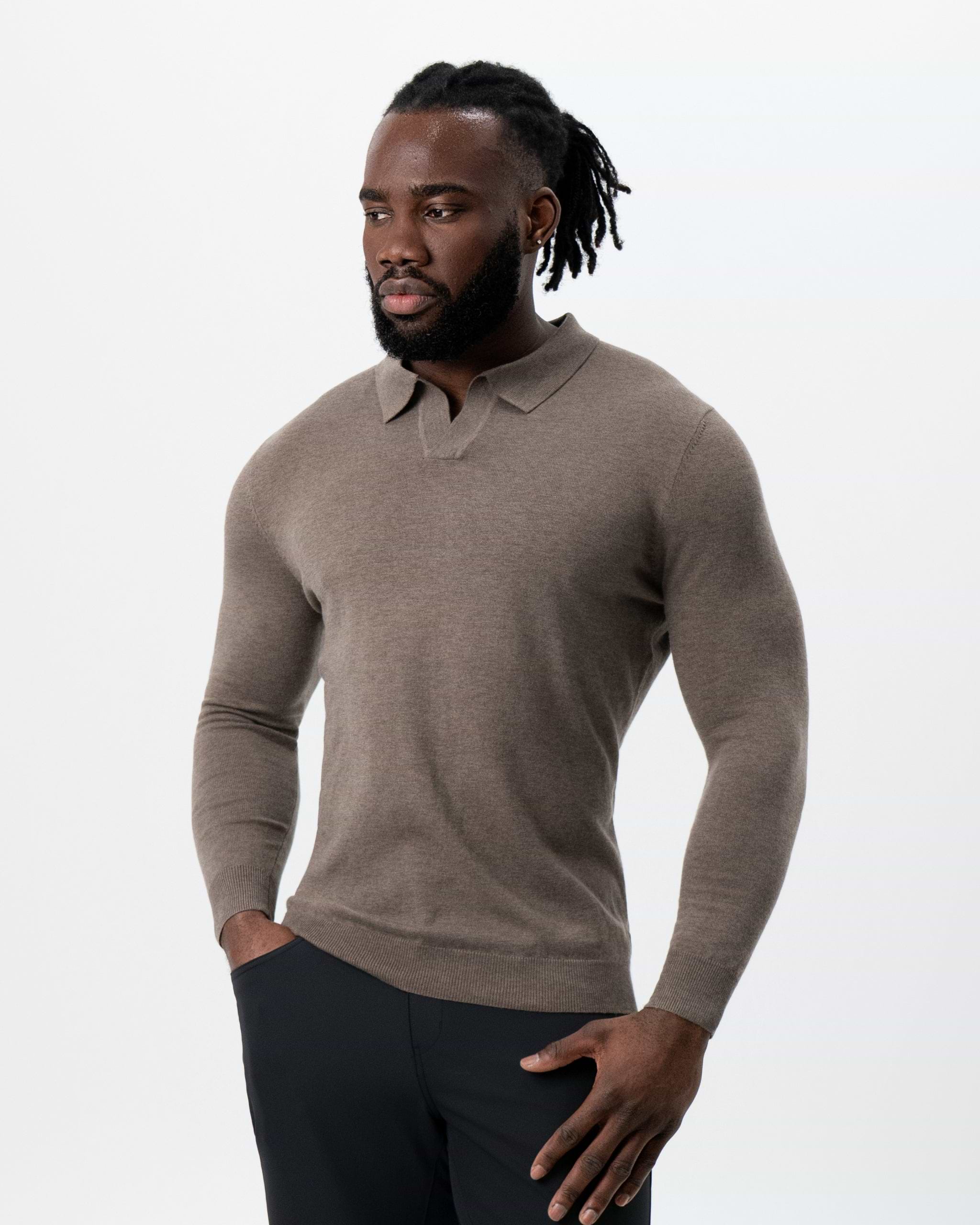 Buttonless Sweater Polo - Brown