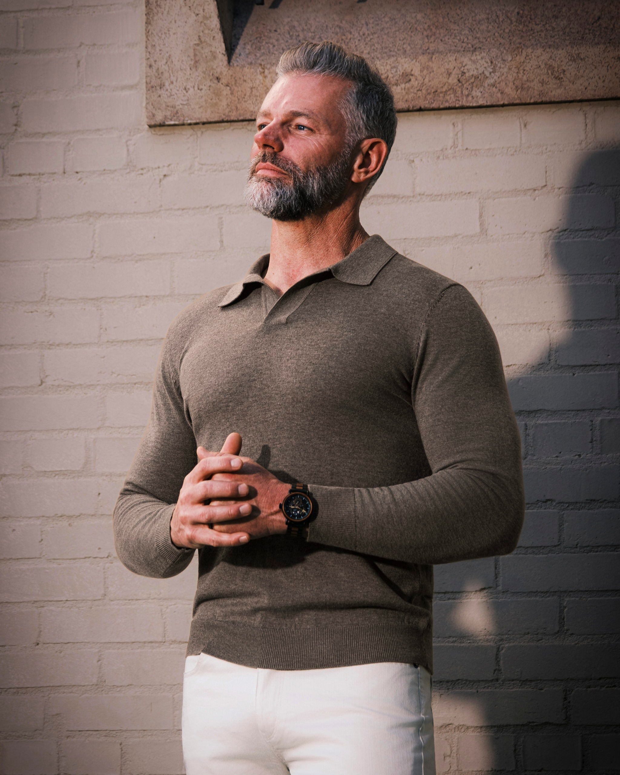 Buttonless Sweater Polo - Brown