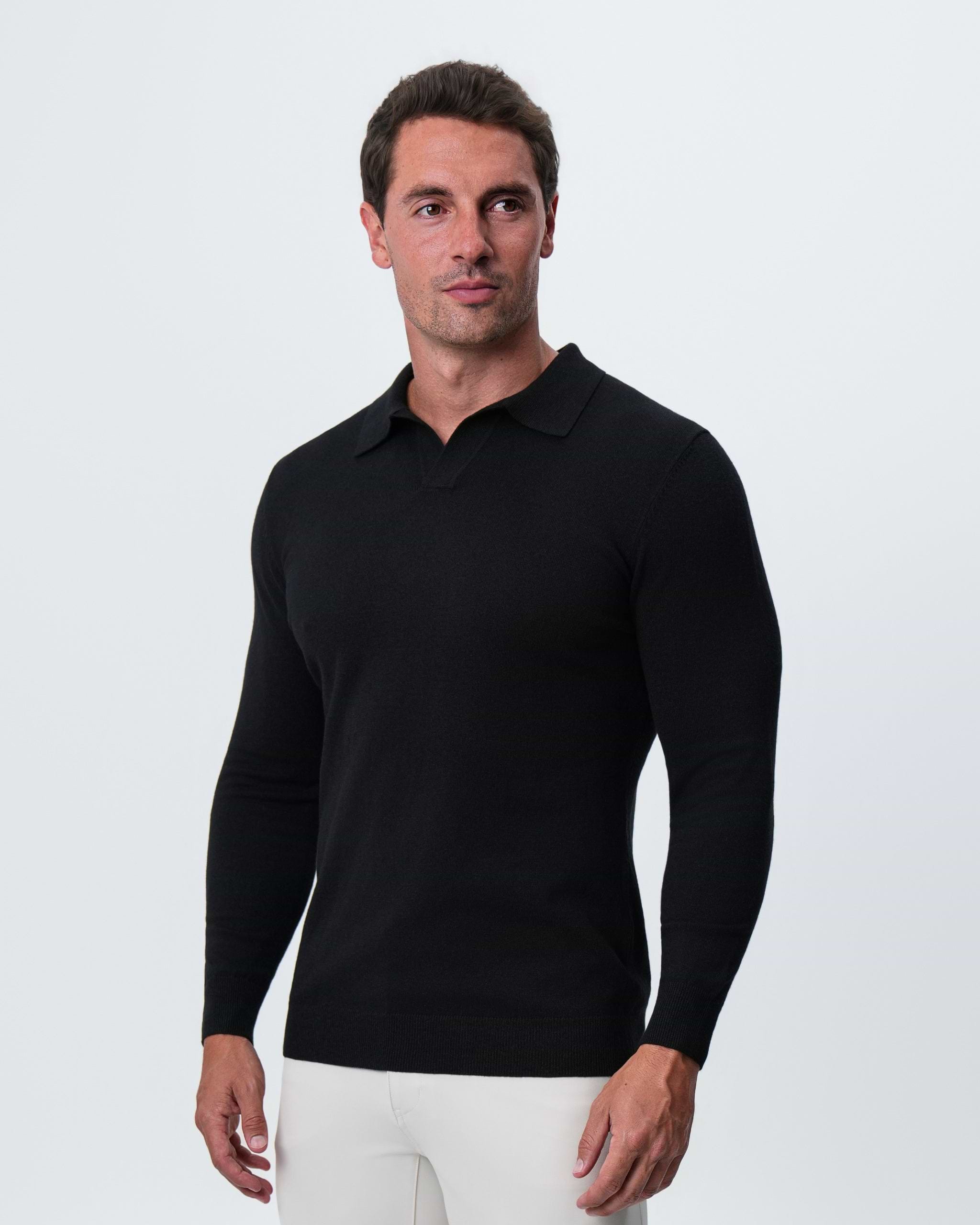 Buttonless Sweater Polo - Black